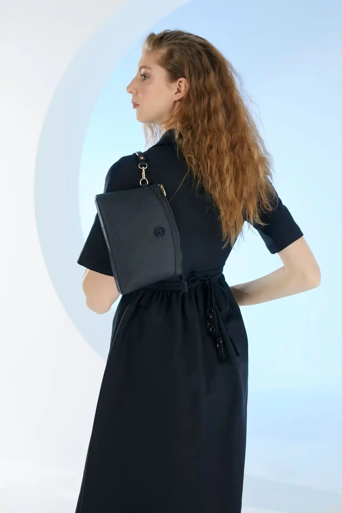 Pierre Cardin Yeni Siyah Print Kadın Portföy ve Clutch Çanta Günlük ve Davet Kullanımı İçin