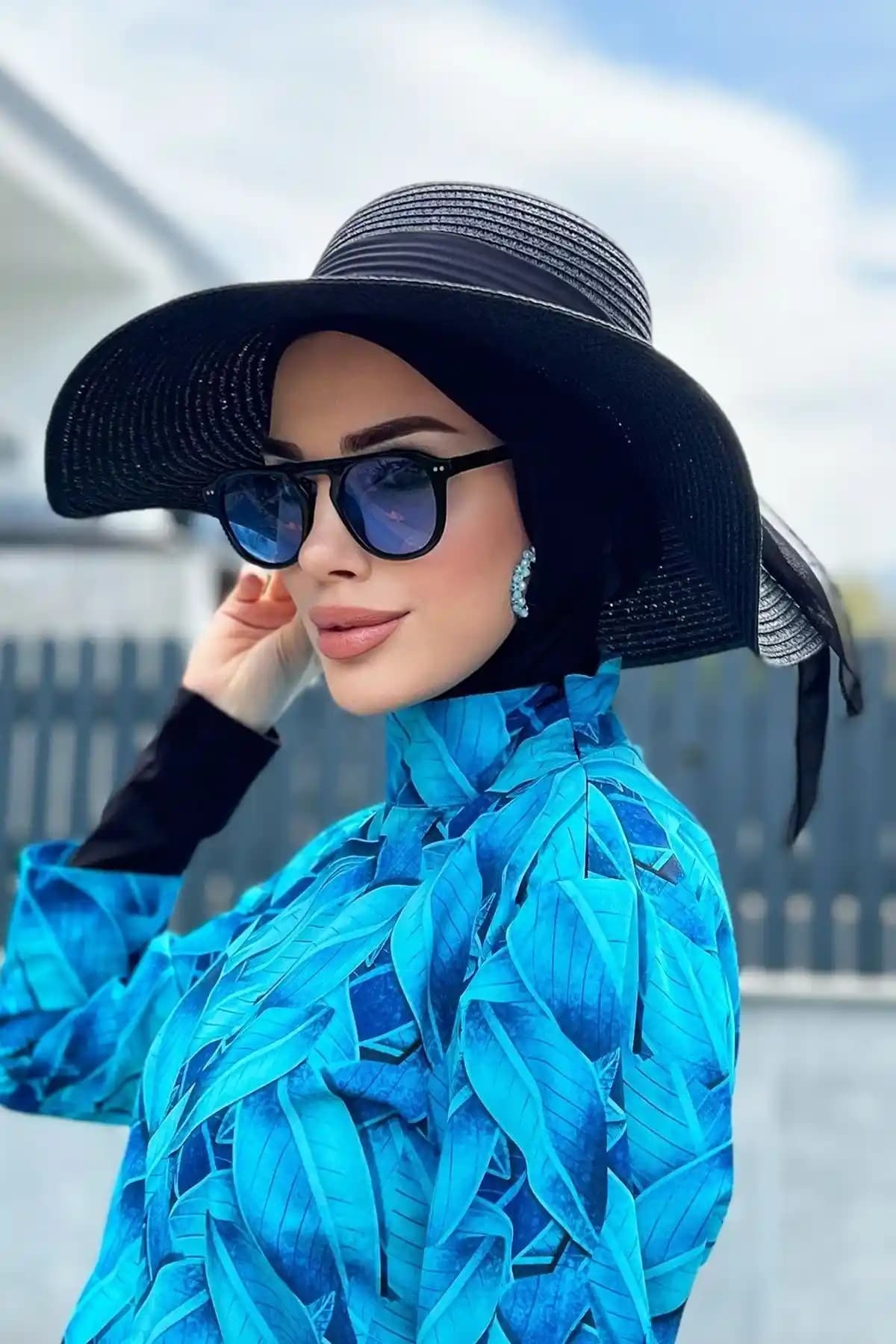 Remsa Mayo Kurdele Detaylı Hasır Şapka Siyah Geniş Çeperli Yaz Aksesuarı