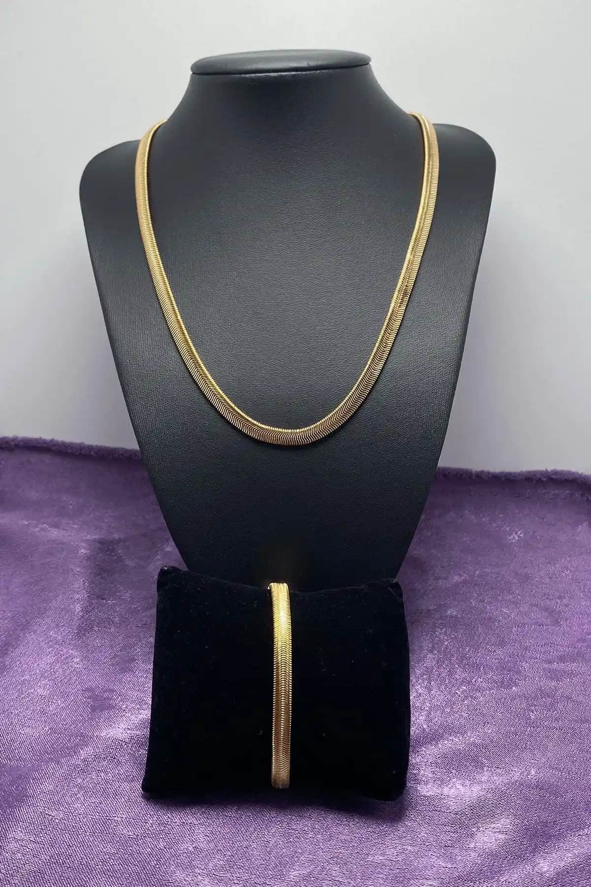 Ressia Altın Kaplama Kararmaz Italyan Yassı Kolye ve Bileklik Seti Şık ve Dayanıklı Tasarım