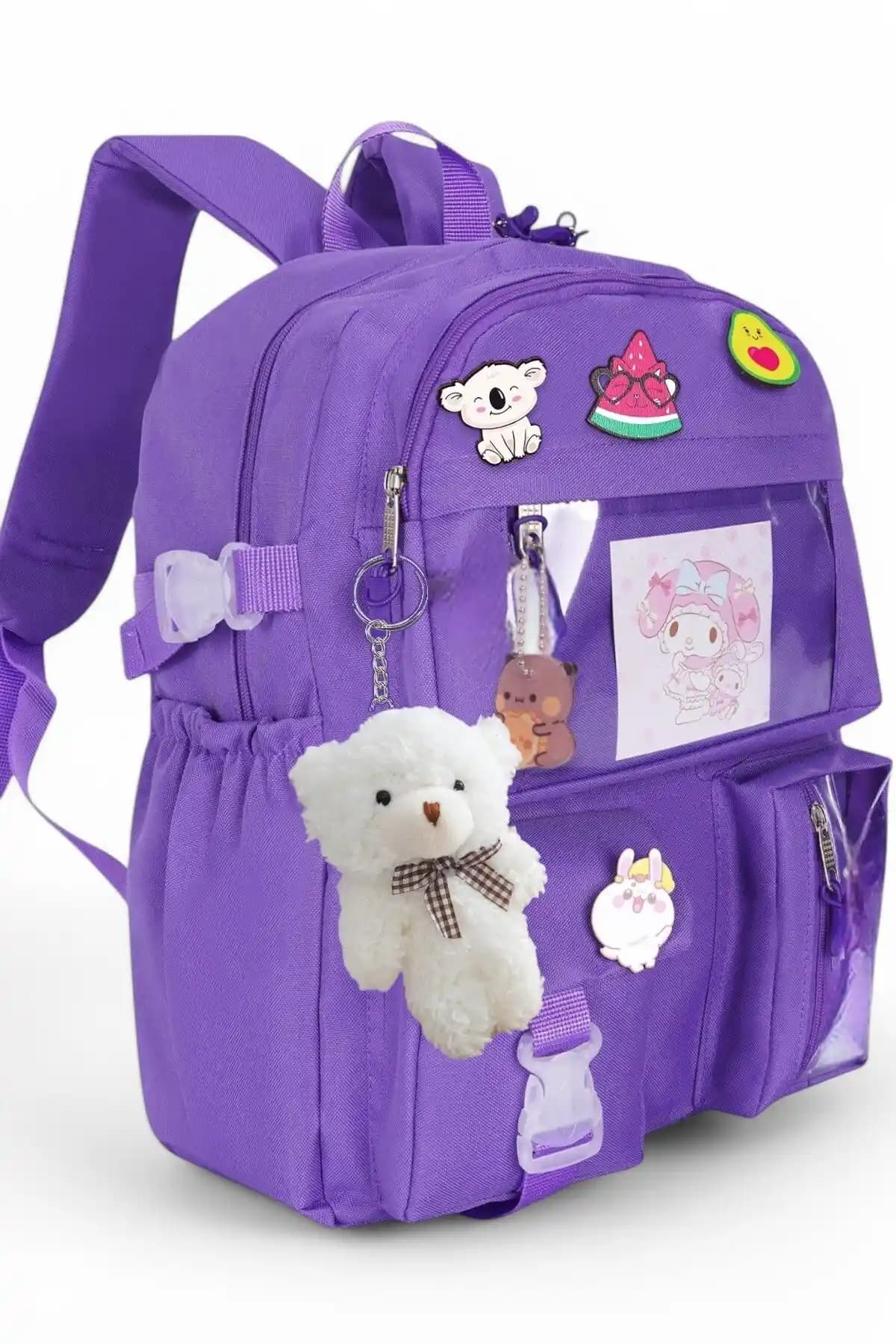 Roomys Kawaii Kore Tarzı Mor Okul Sırt Çantası Çocuklar İçin Dayanıklı ve Şık Tasarım