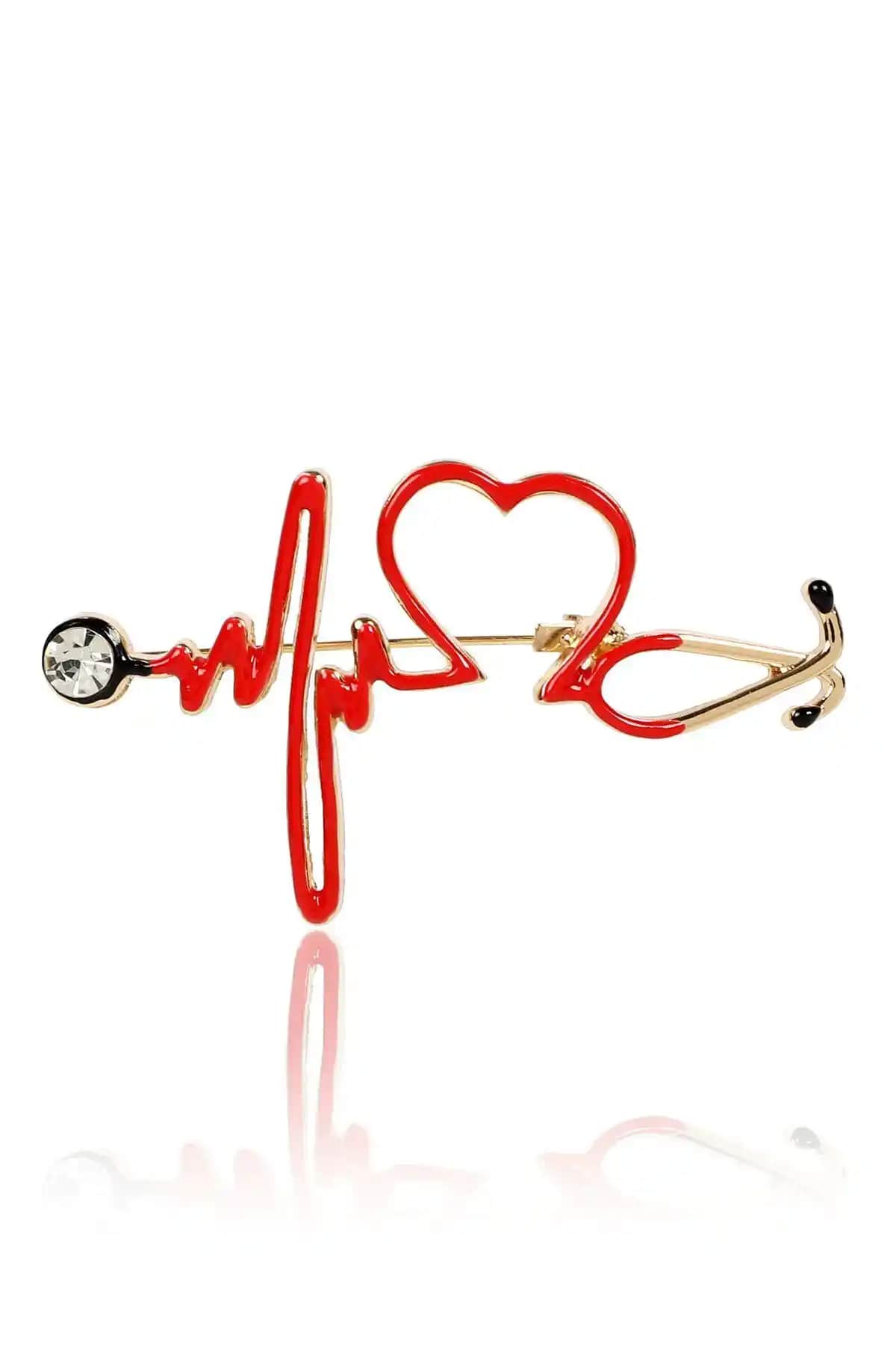 Sağlık Profesyonelleri İçin Kırmızı Metal Steteskop Broşu – Şık ve Dayanıklı Aksesuar