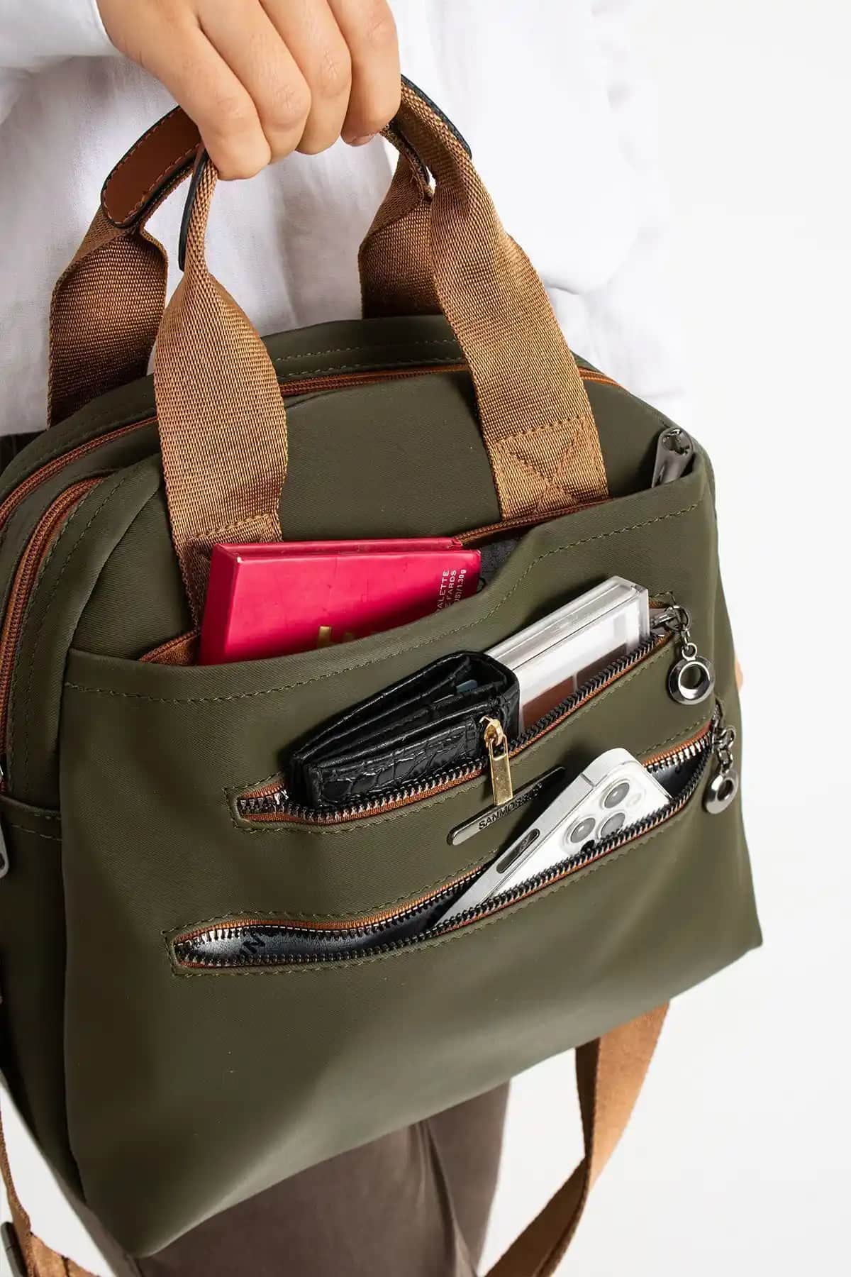 Sanmorris Kadın Saten Kumaş Çapraz Askılı Hakiye Taba Omuz Çantası