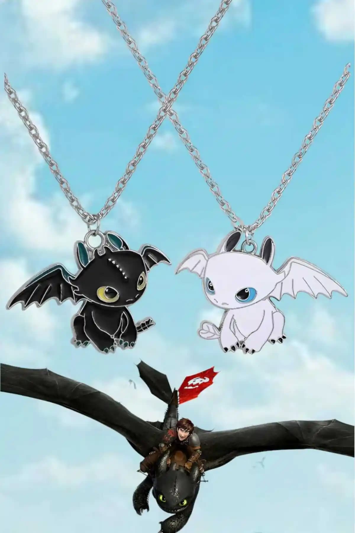 Sevgili İçin Ejderhanı Nasıl Eğitirsin Temalı Metal Çiftli Kolye Hediye Seçenekleri