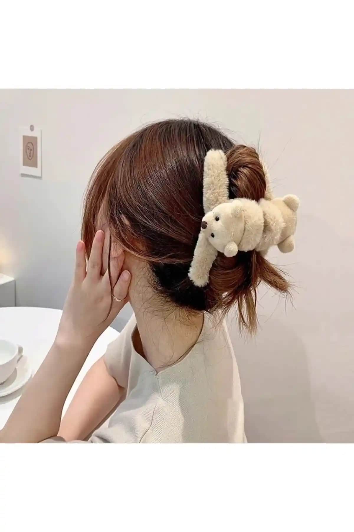Sevimli ve Pratik Peluş Çift Taraflı Ayıcıklı Mandal Toka for Baby Accessories