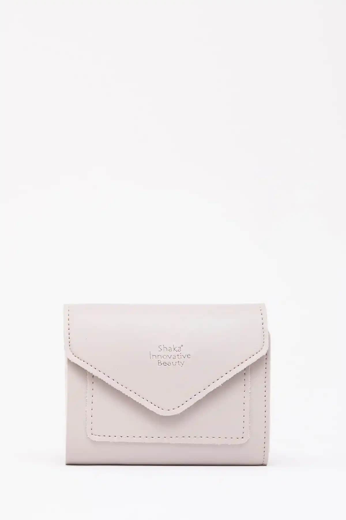 Shaka Gri Suni Deri Bozuk Para ve Kağıt Bölmeli Kadın Cüzdanı Günlük Kullanım İçin