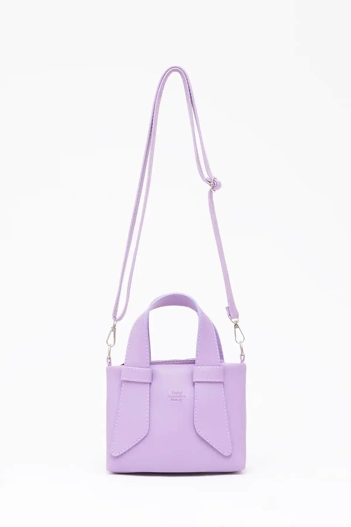 Shaka Lila SHK60 Mor Suni Deri Tek Bölmeli Çift Saplı El ve Çapraz Omuz Çantası