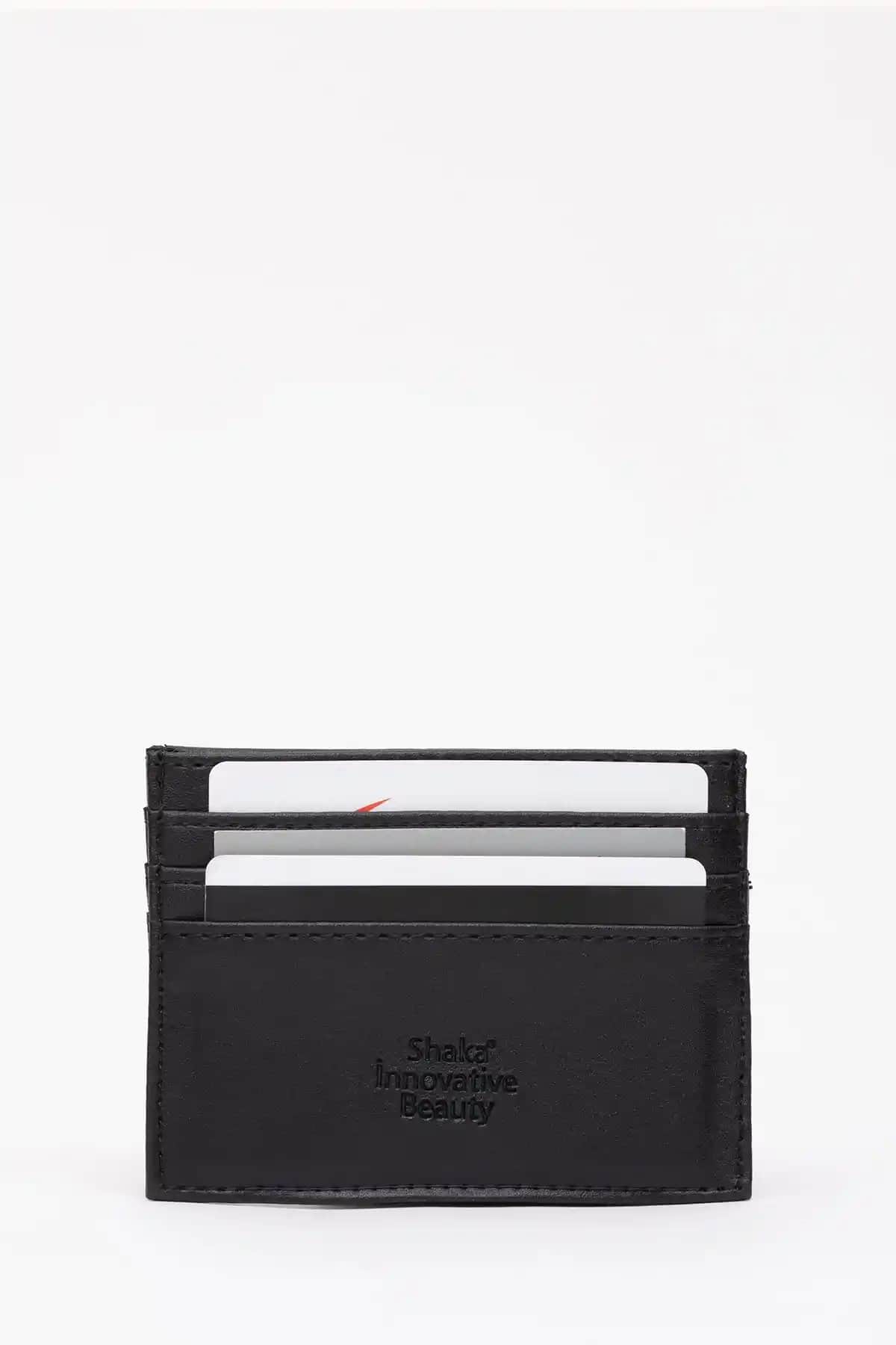 Shaka Siyah SHK68 Unisex Suni Deri Kartlık - Şık ve Kullanışlı Mini Cüzdan