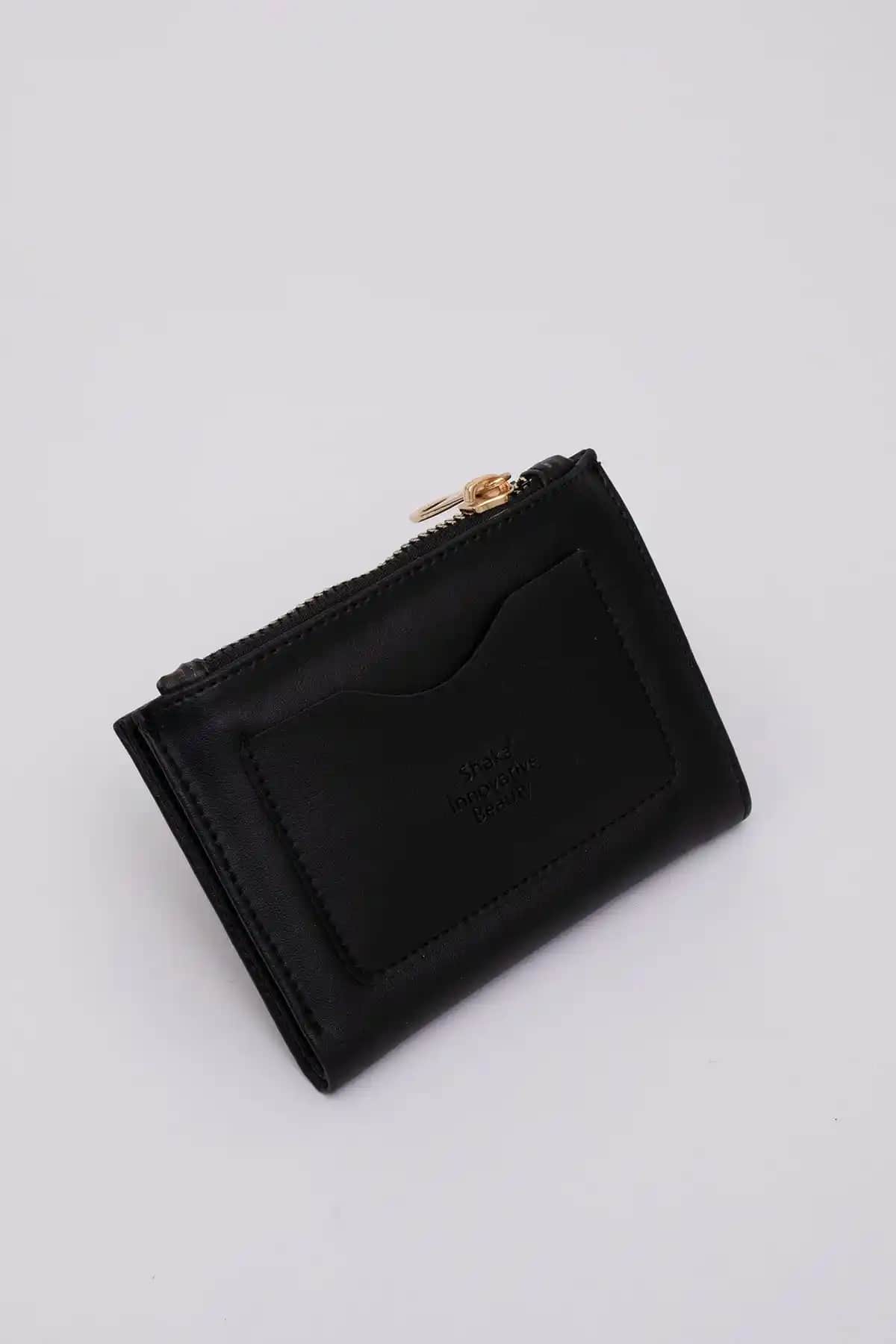 Shaka Siyah SHK70 Suni Deri Ön Cepli Bozuk Ve Kağıt Para Bölmeli Kadın Erkek Cüzdanı