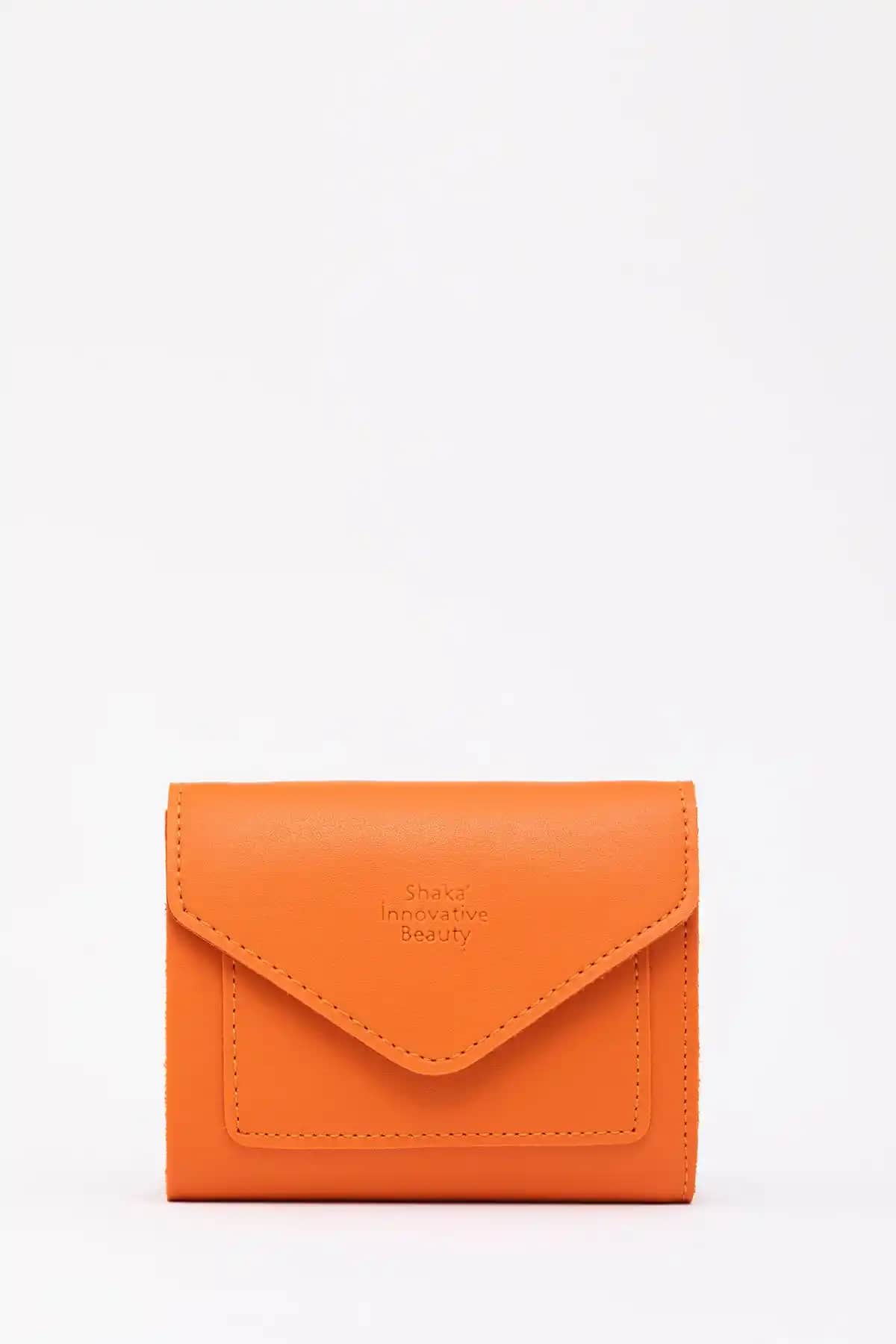 Shaka Turuncu Suni Deri Bozuk Para ve Kart Bölmeli Kadın Cüzdanı