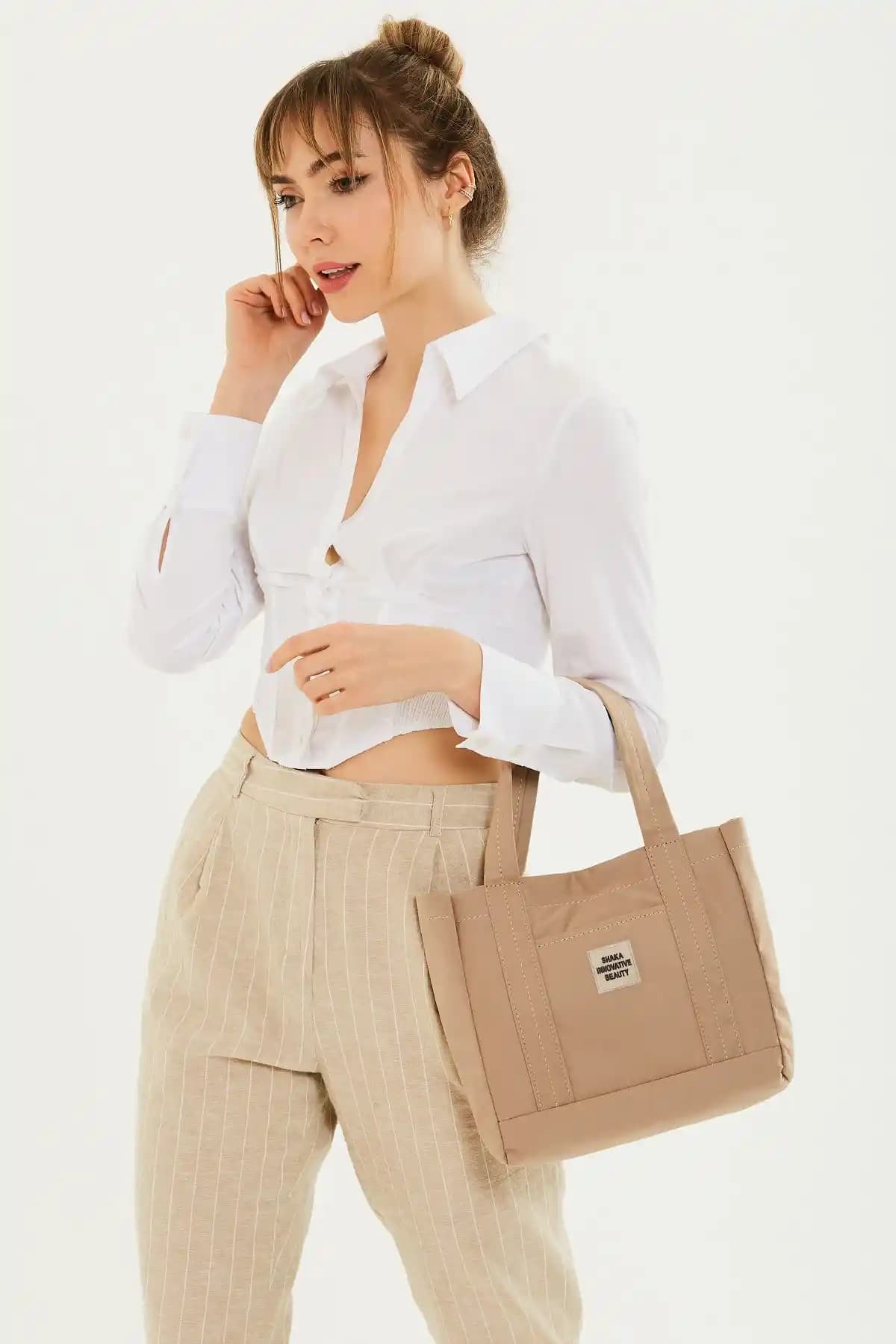 Shaka Vizon U37 Çıt Çıt Kapatmalı 2 Bölmeli Günlük Kadın Kanvas Çantası