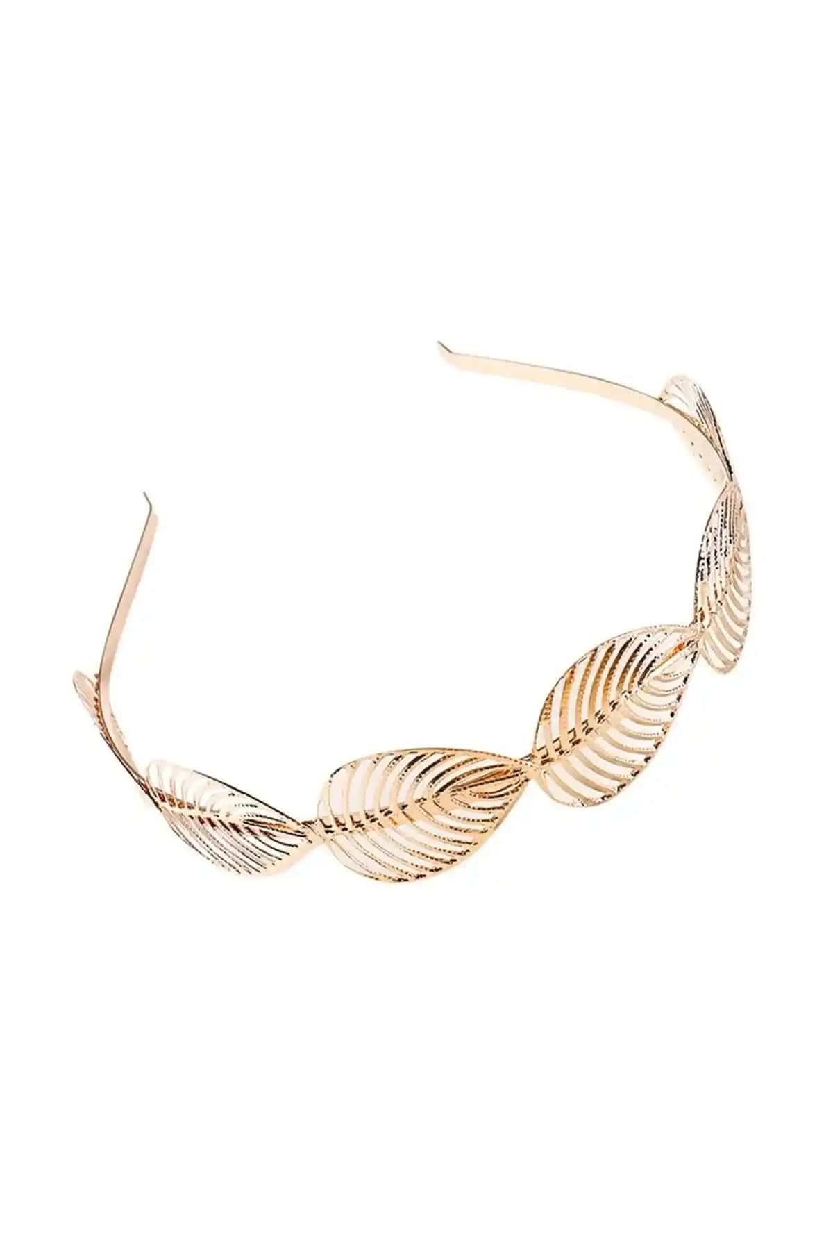 Şık ve Dayanıklı Altın Renk Yaprak Şeklinde Saç Bandı Kadın Aksesuarları