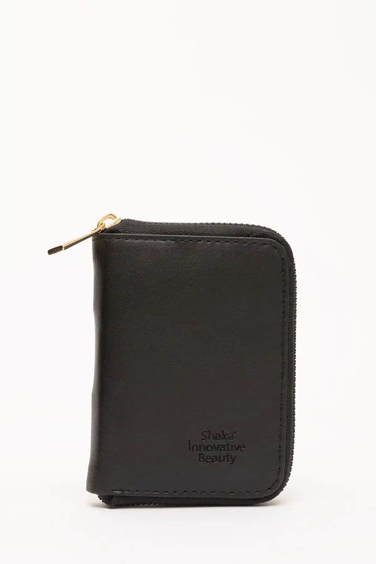 Şık ve Fonksiyonel Siyah Deri Kartlıklı Bozuk Para ve Kağıt Para Bölmeli Fermuarlı Cüzdan