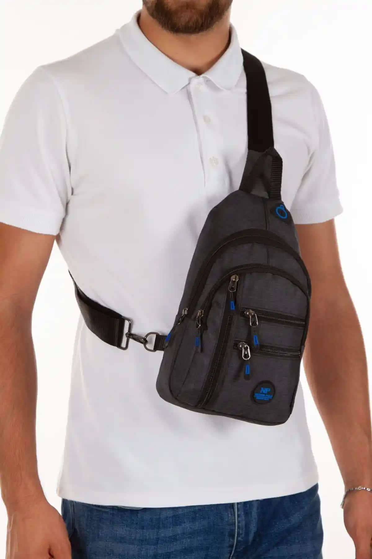 Siyah Mavi Keten Çok Fonksiyonlu Unisex Çanta Günlük ve Seyahat Kullanımı İçin