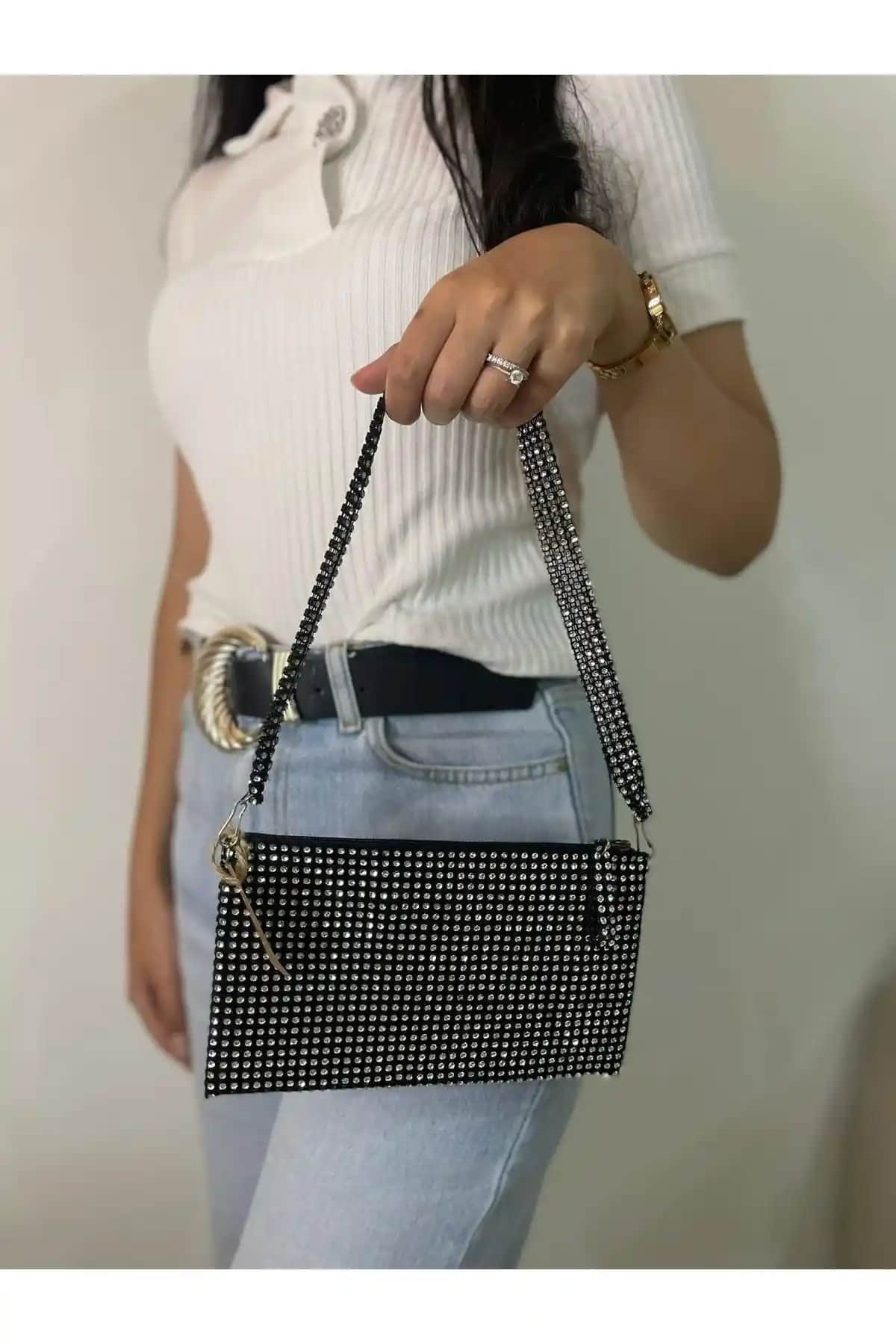 SmY Bag Parlak Taşlı Deri Astarlı El Abiye Çantası Günlük ve Özel Davetler İçin Şık Seçenek