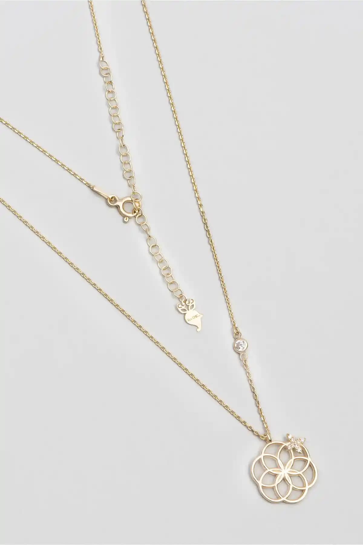 So Chic Yaşam Çiçeği 18 Ayar Sarı Altın Kaplama Gümüş Kolye 47 cm Uzunlukta