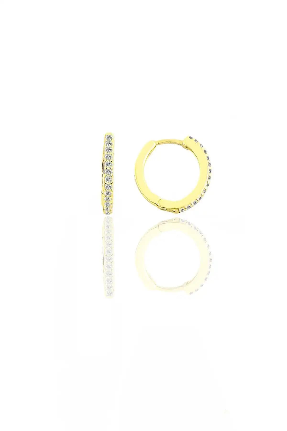 Söğütlü Silver 12 mm Gümüş Halka Küpe Zirkon Taşlı ve Yaldızlı Tasarım