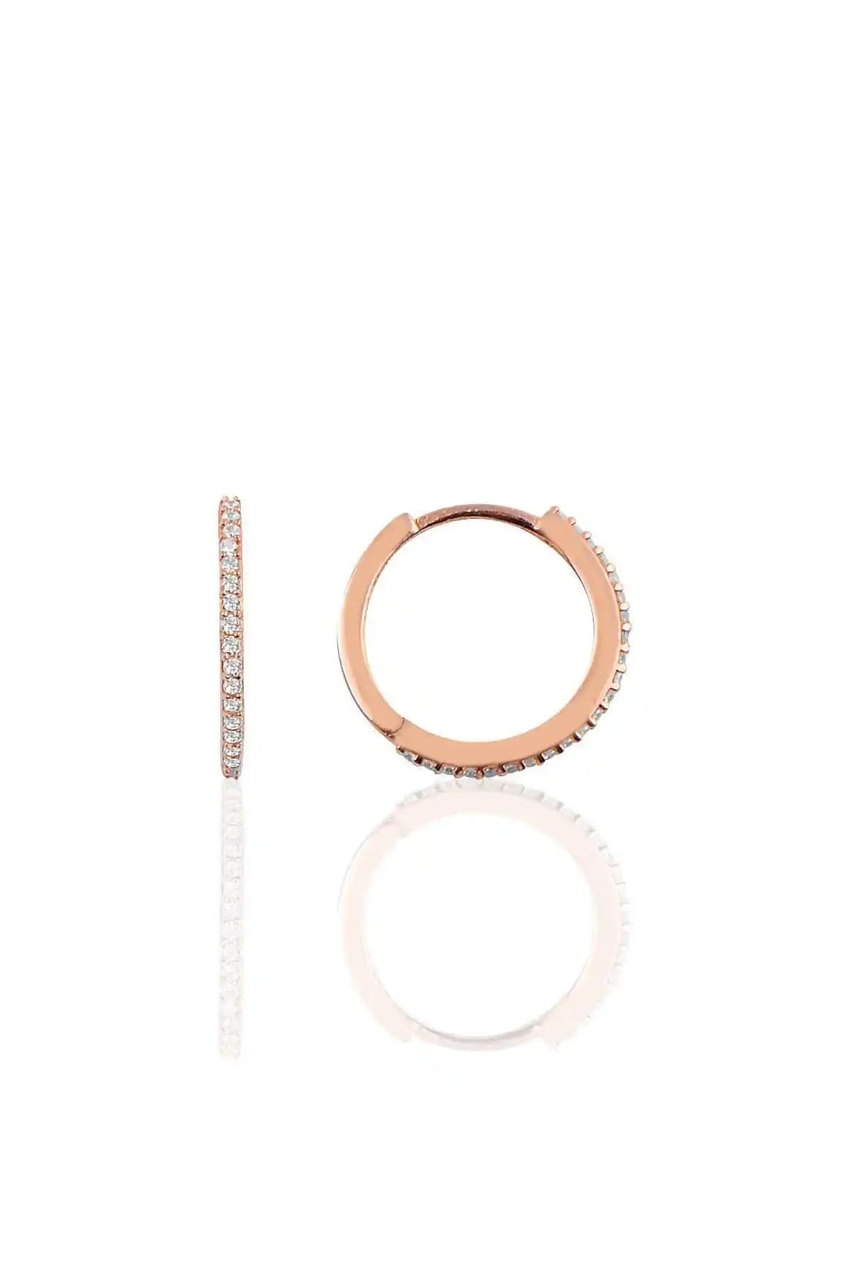 Söğütlü Silver 17 mm Rose Zirkon Taşlı Tamtur Halka Küpe Yüksek Kalite ve Zarif Tasarım