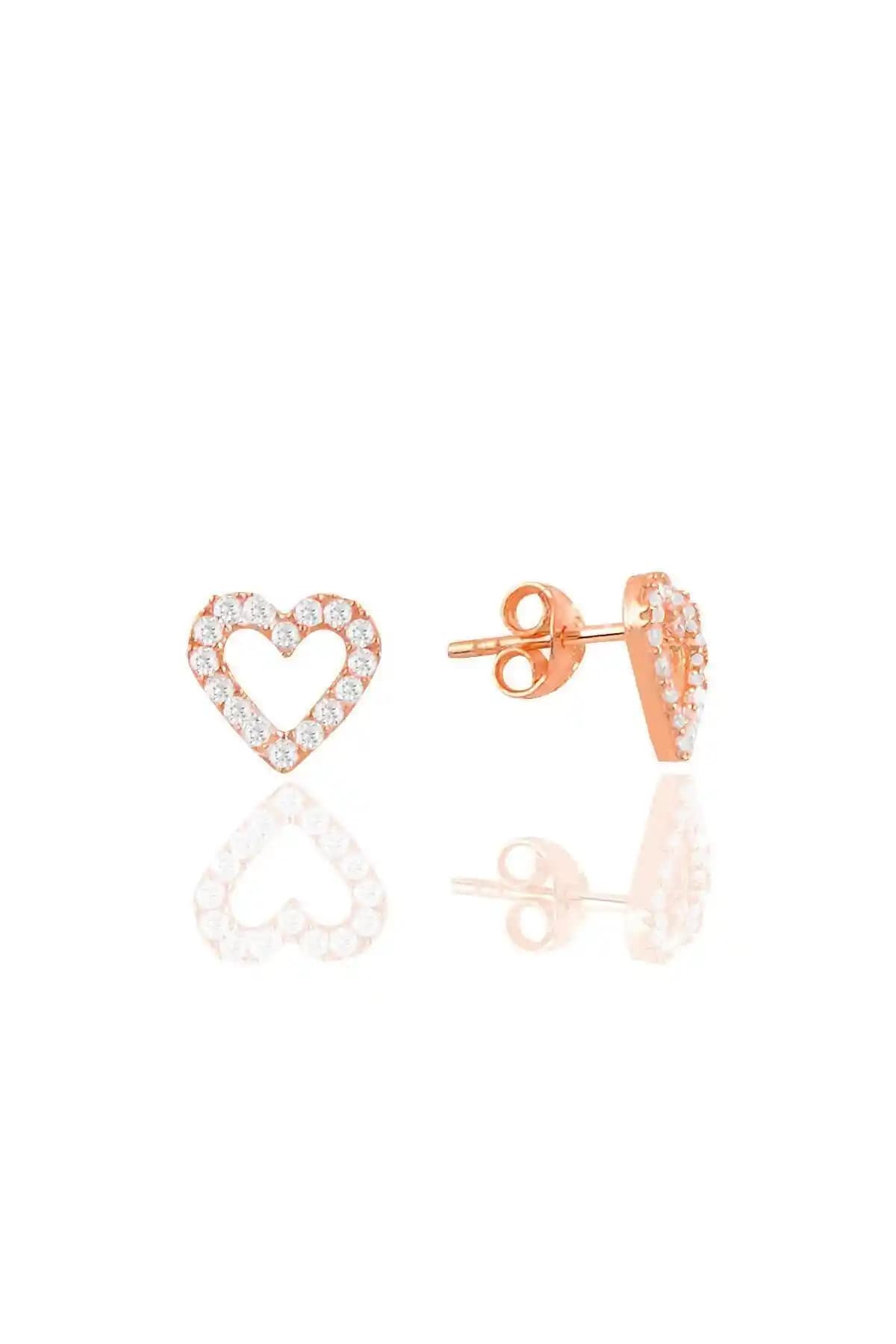 Söğütlü Silver Gümsü Rose Kalp Zirkon Taşlı İçİ Boş Küpe Şıklık ve Zarafetin Simgesi