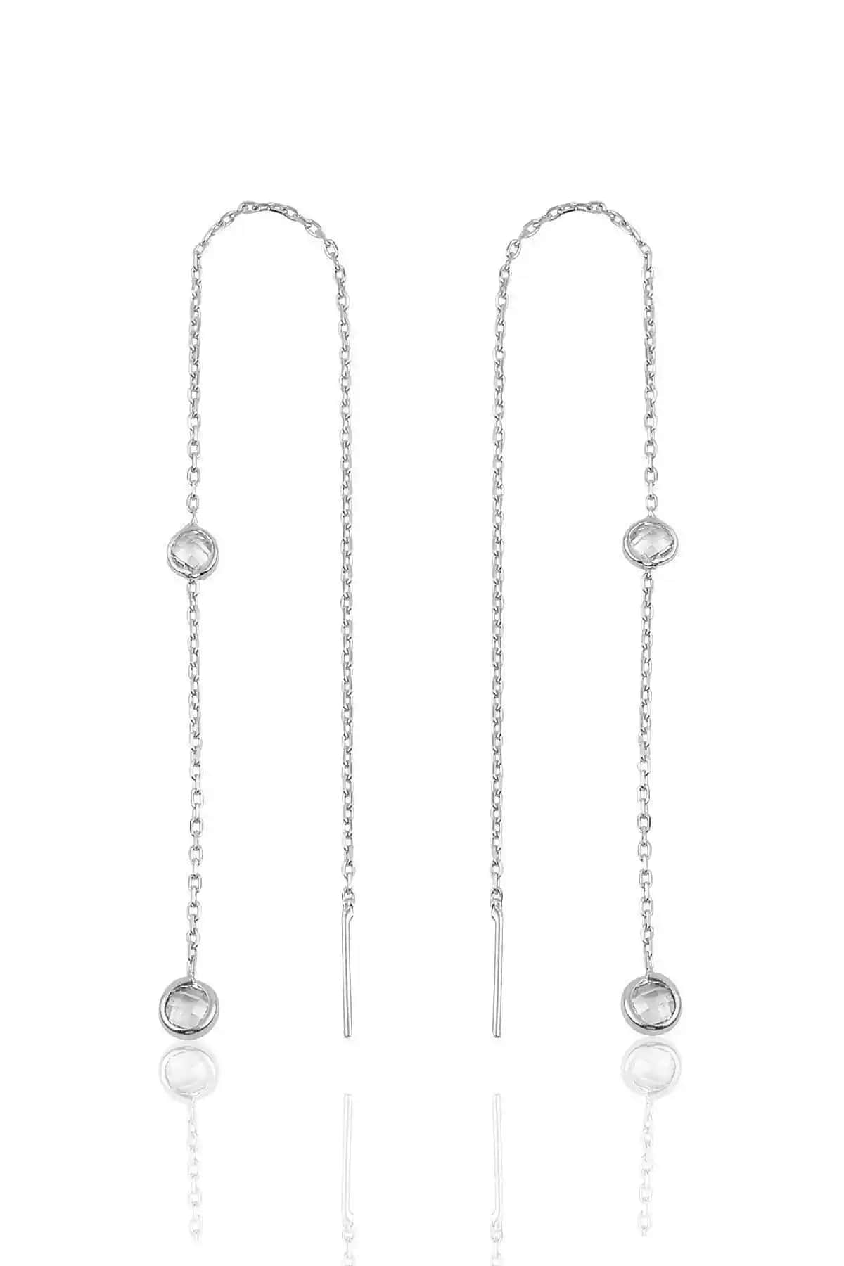 Söğütlü Silver Gümüş 2 Taşlı Zincirli Küpe: Şıklık ve Dayanıklılığı Bir Arada Sunar