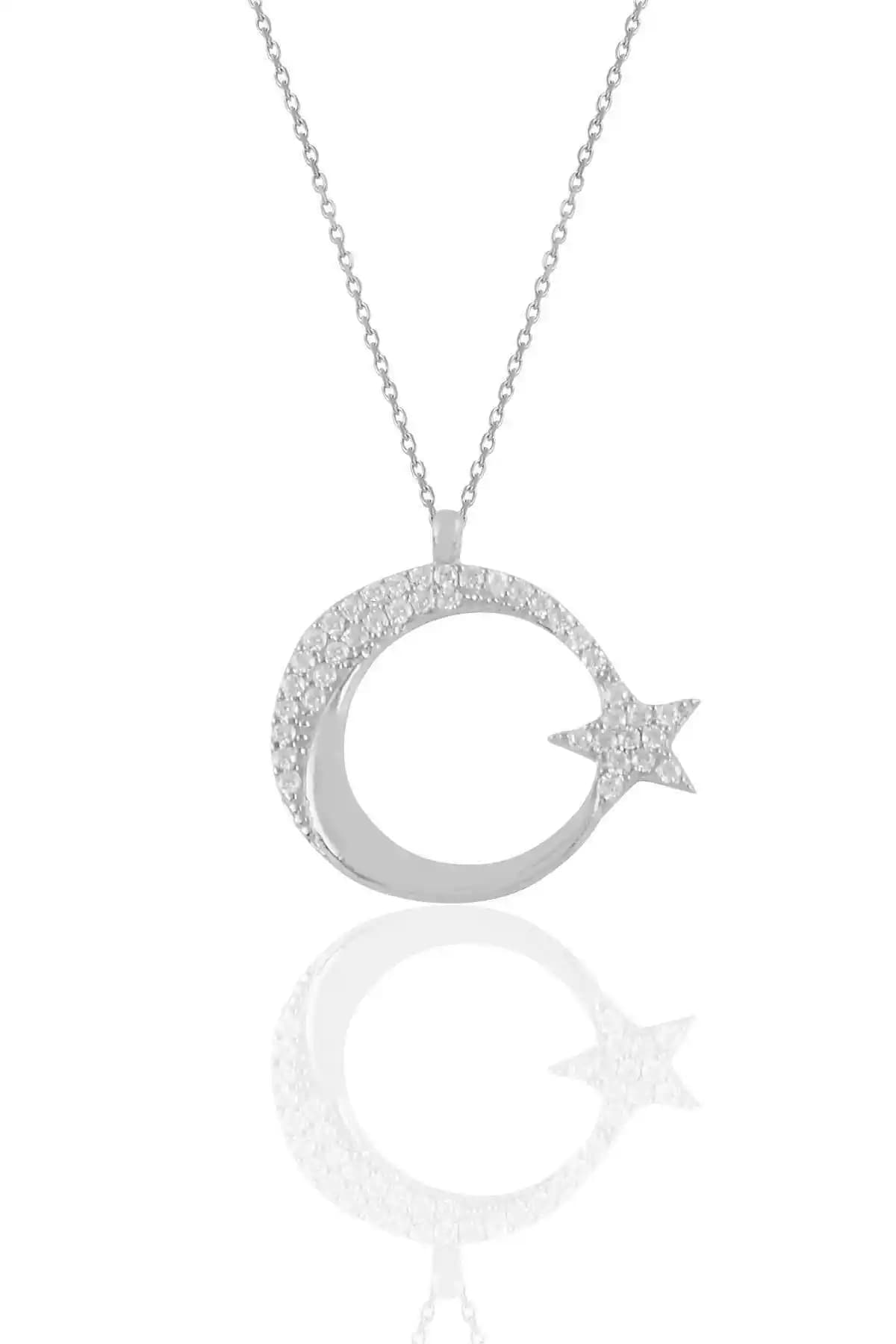 Söğütlü Silver Gümüş Rodyum Kaplamalı Ay Yıldız Kolye ile Zarafetin Şıklığı