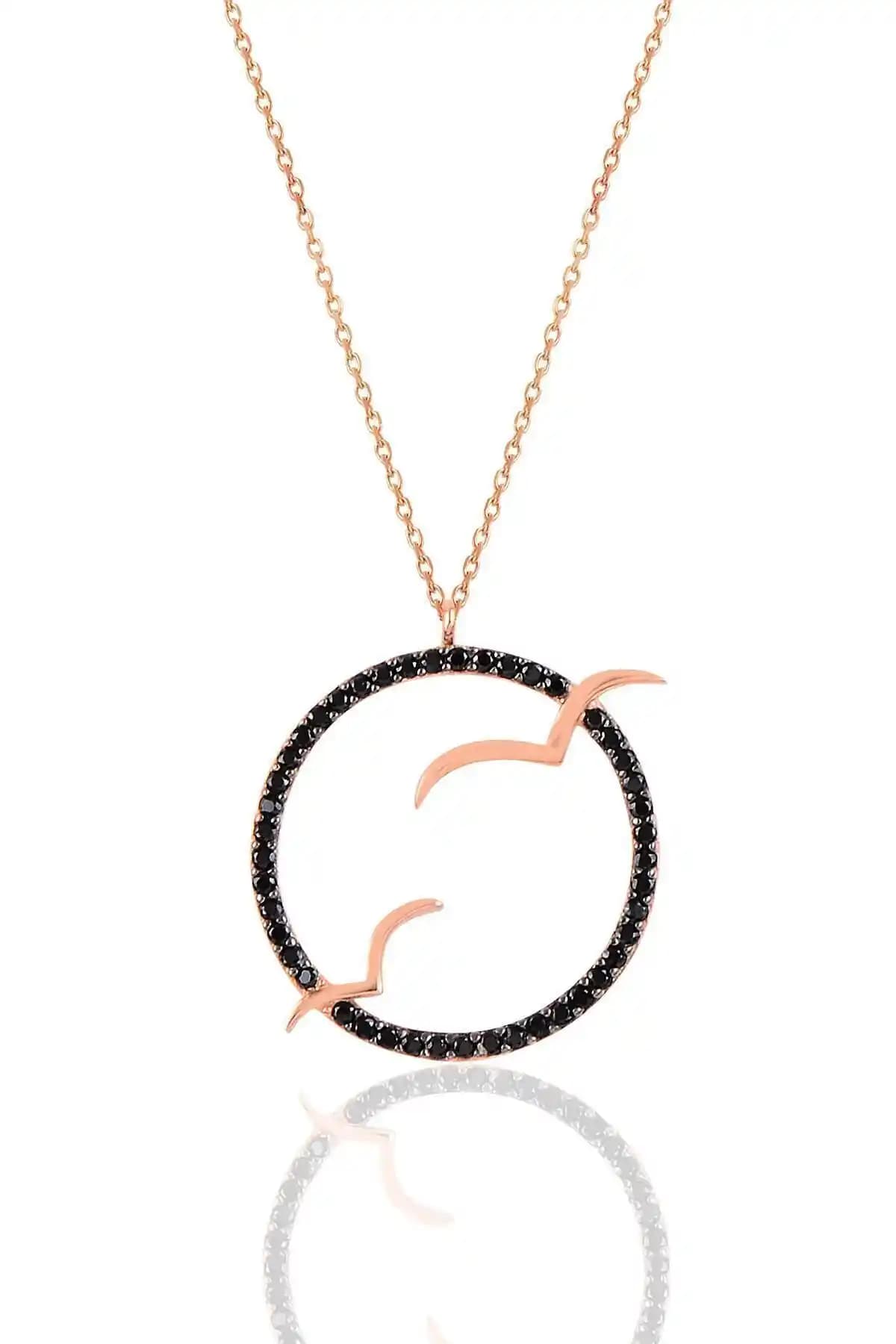 Söğütlü Silver İkili Martı Kolye Siyah Taşlı Gümüş Aksesuar Şıklık ve Zarafet İçin