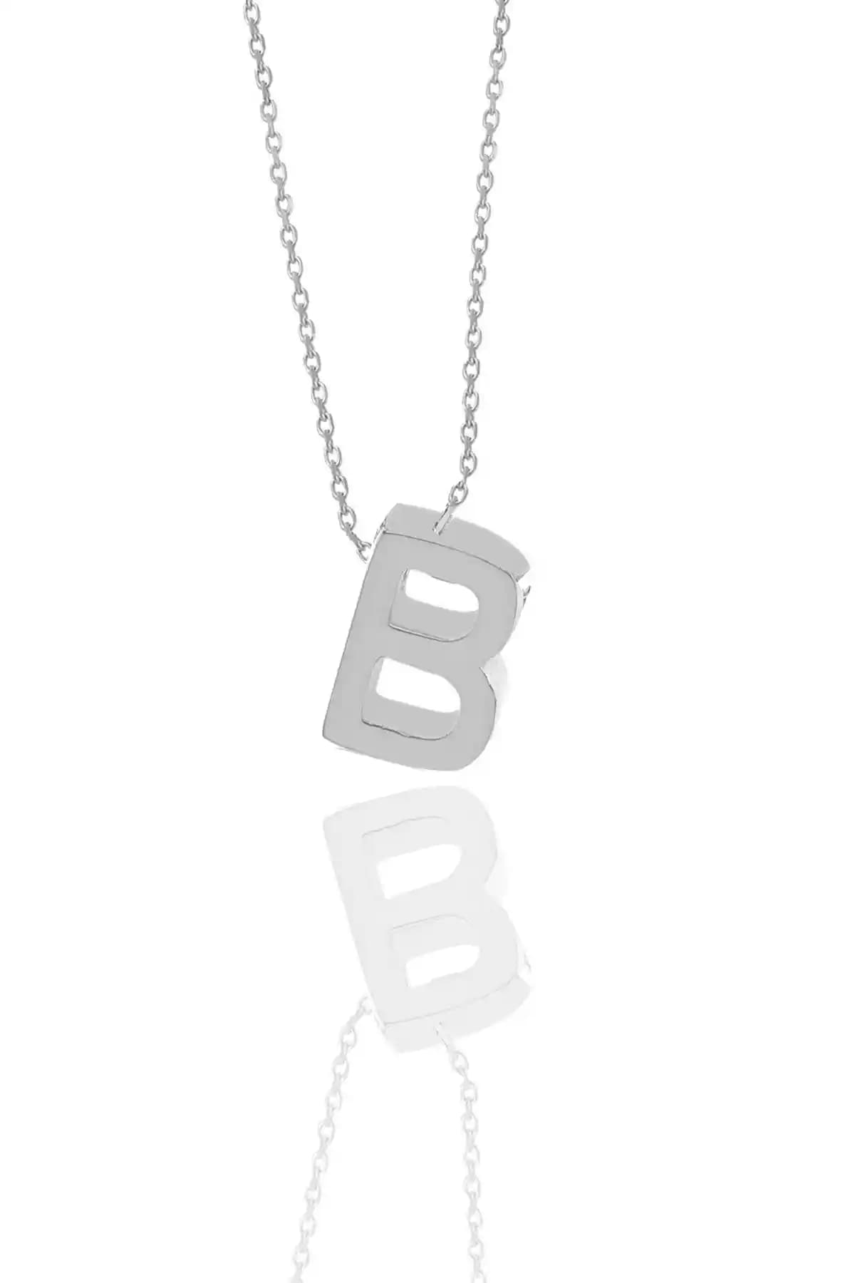 Söğütlü Silver Minimal B Harf Gümüş Kolye Rodyum Kaplama Zarif Tasarım