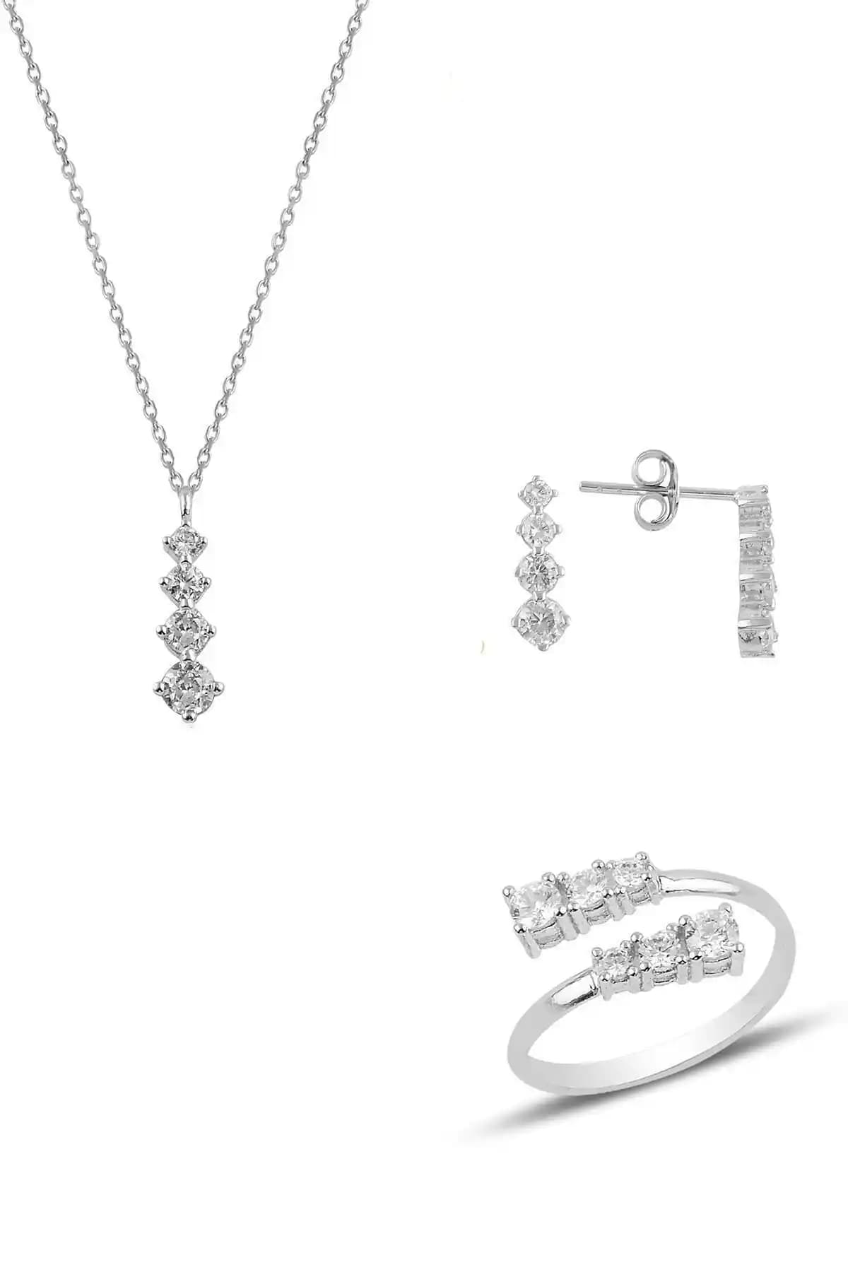 Söğütlü Silver Rodyum Kaplamalı Gümüş Üçlü Takı Seti Zarif ve Dayanıklı Tasarım