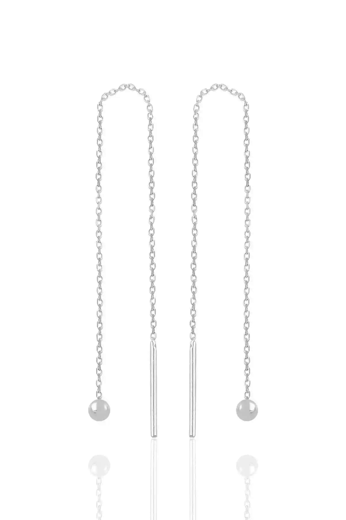 Söğütlü Silver Rodyumlu Toplu Zincir Gümüş Küpe Şık ve Dayanıklı Tasarım