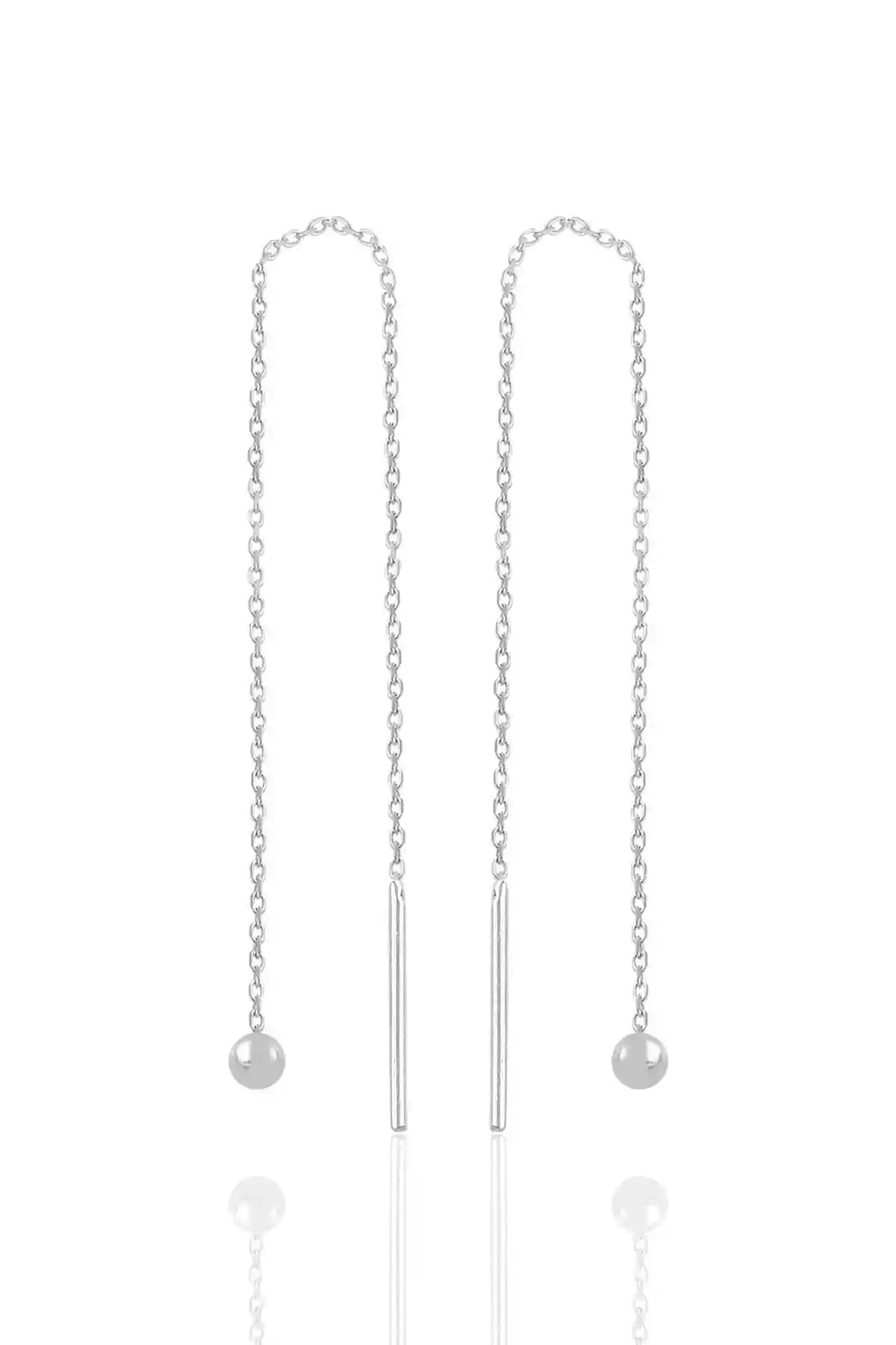 Söğütlü Silver Rodyumlu Toplu Zincir Gümüş Küpe Şık ve Dayanıklı Tasarım