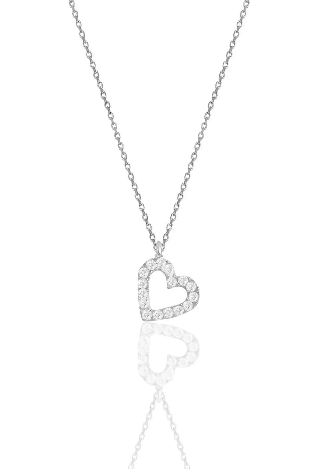 Söğütlü Silver Rodyumlu Zirkon Taşlı Kalp Kolye Günlük ve Özel Kullanım İçin Uygun