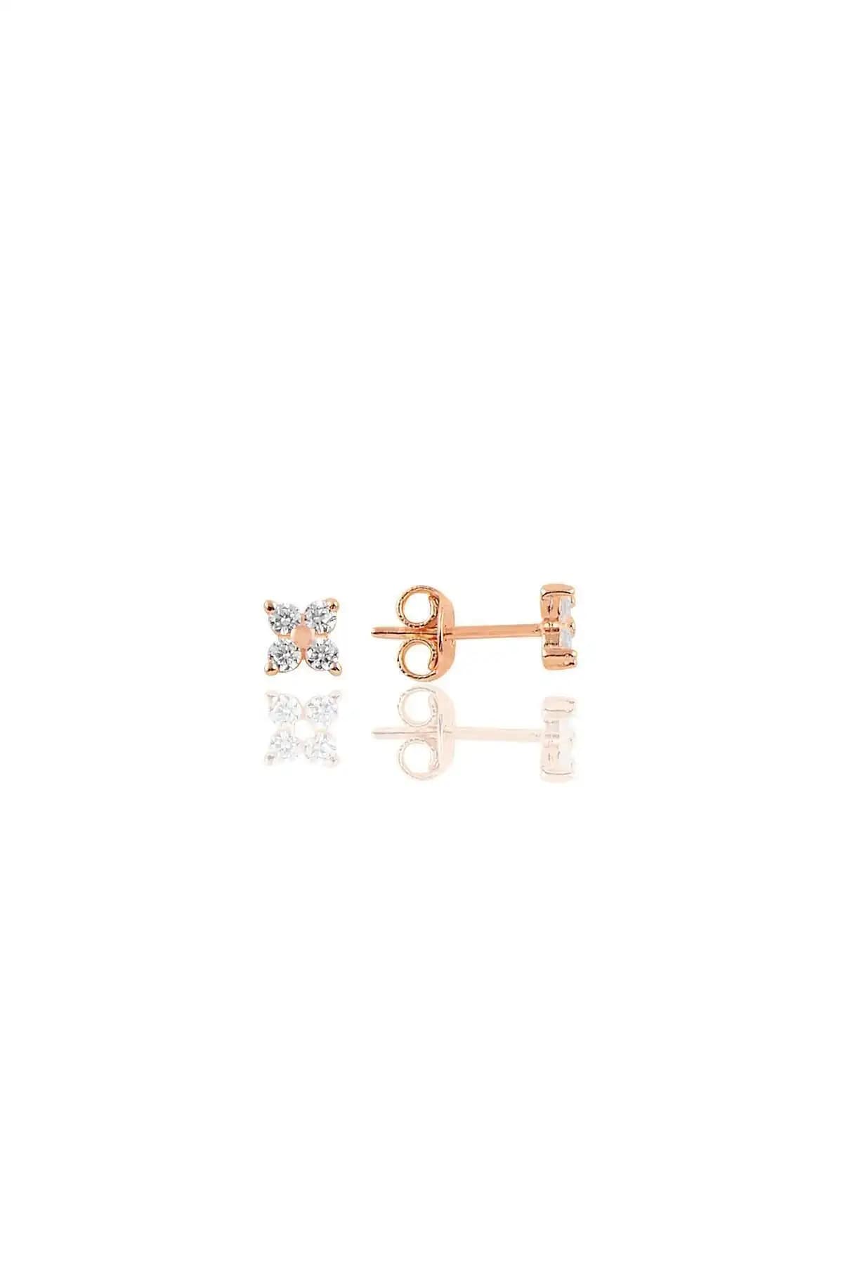 Söğütlü Silver Rose Zirkon Taşlı Mini Yonca Küpe - Modern ve Şık Tasarım