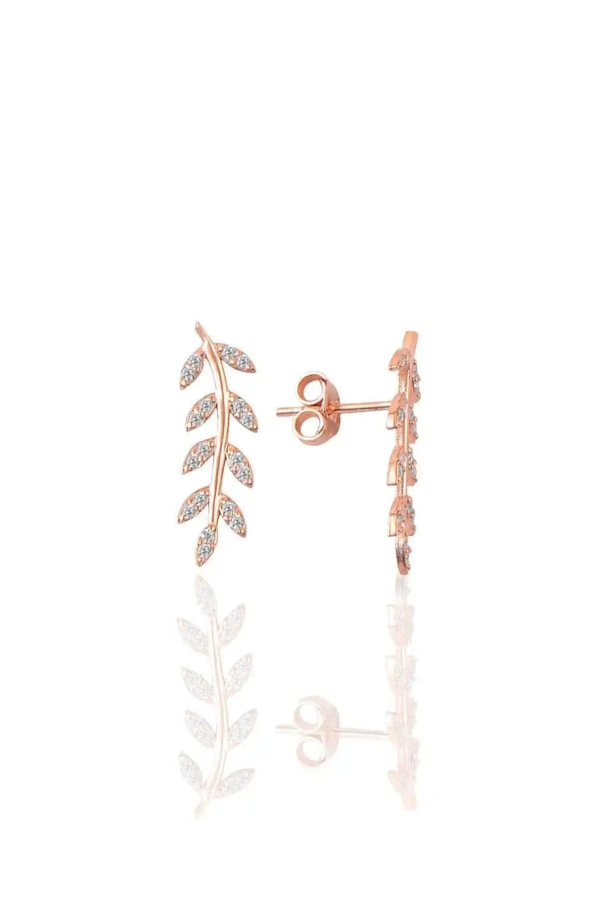 Söğütlü Silver Zirkon Taşlı Yaprak Modeli Küpe Modern ve Şık Tasarım