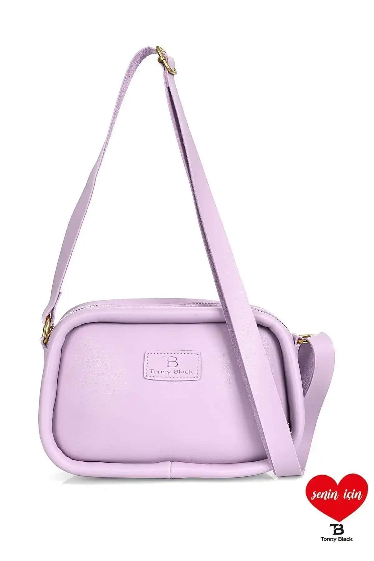 Tonny Black Orijinal Kadın Fitilli Çapraz Askılı Fermuarlı Mini Deri El Çantası
