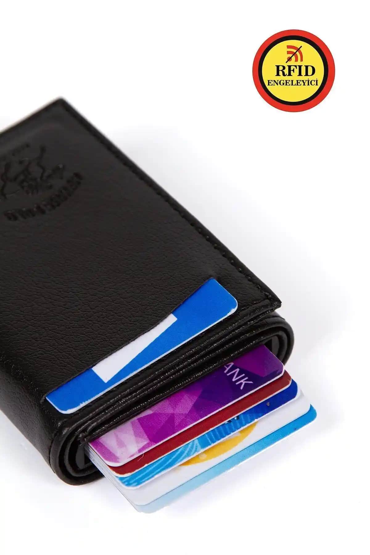 Tuldar Siyah RFID Kart Otomatik Çekim Mekanizmalı ve Kağıt Para Bölmeli Modern Cüzdan