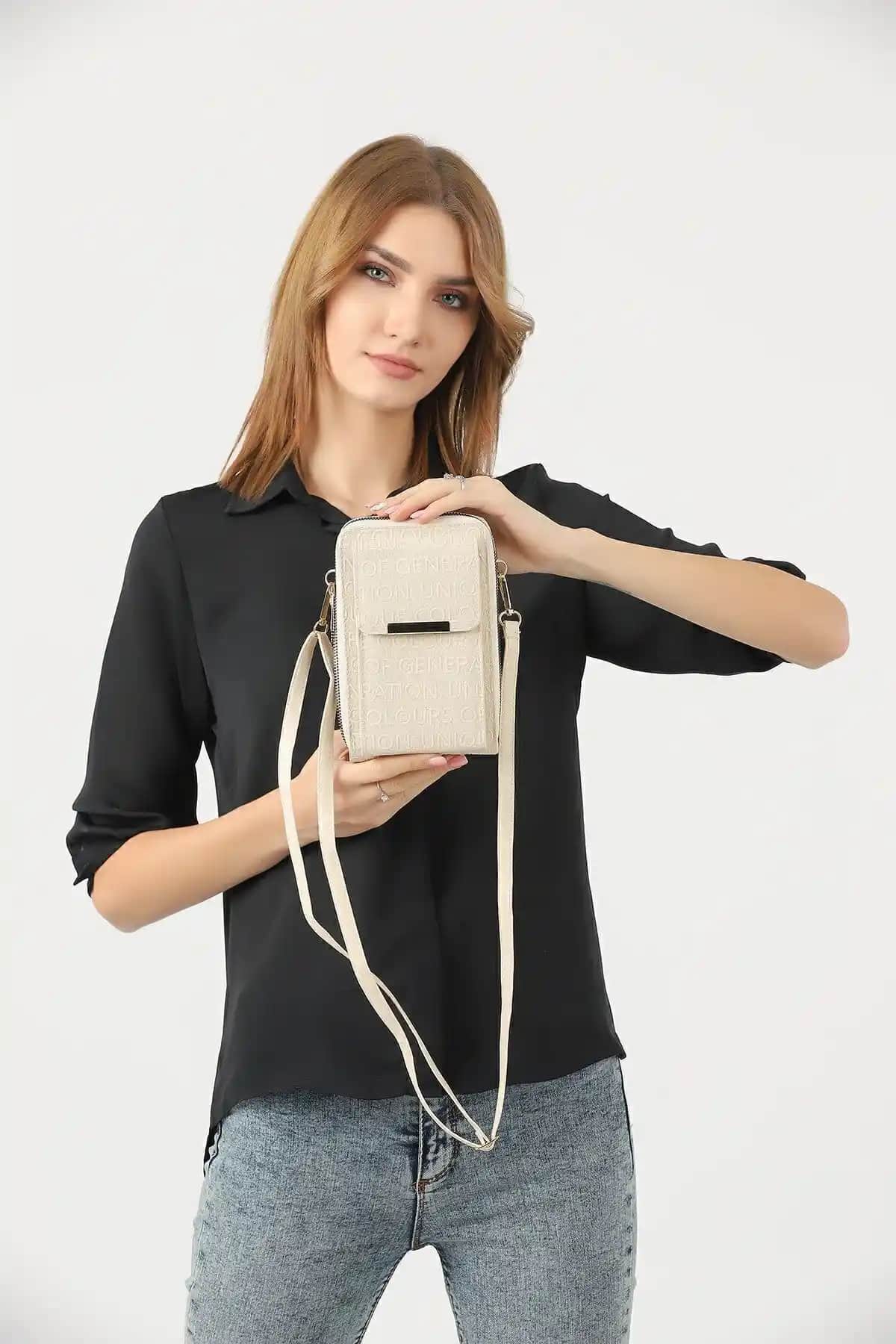 Universal Eşsiz Pazar Kadın Çapraz Askılı Telefon 3 Bölmeli Cüzdan Çanta