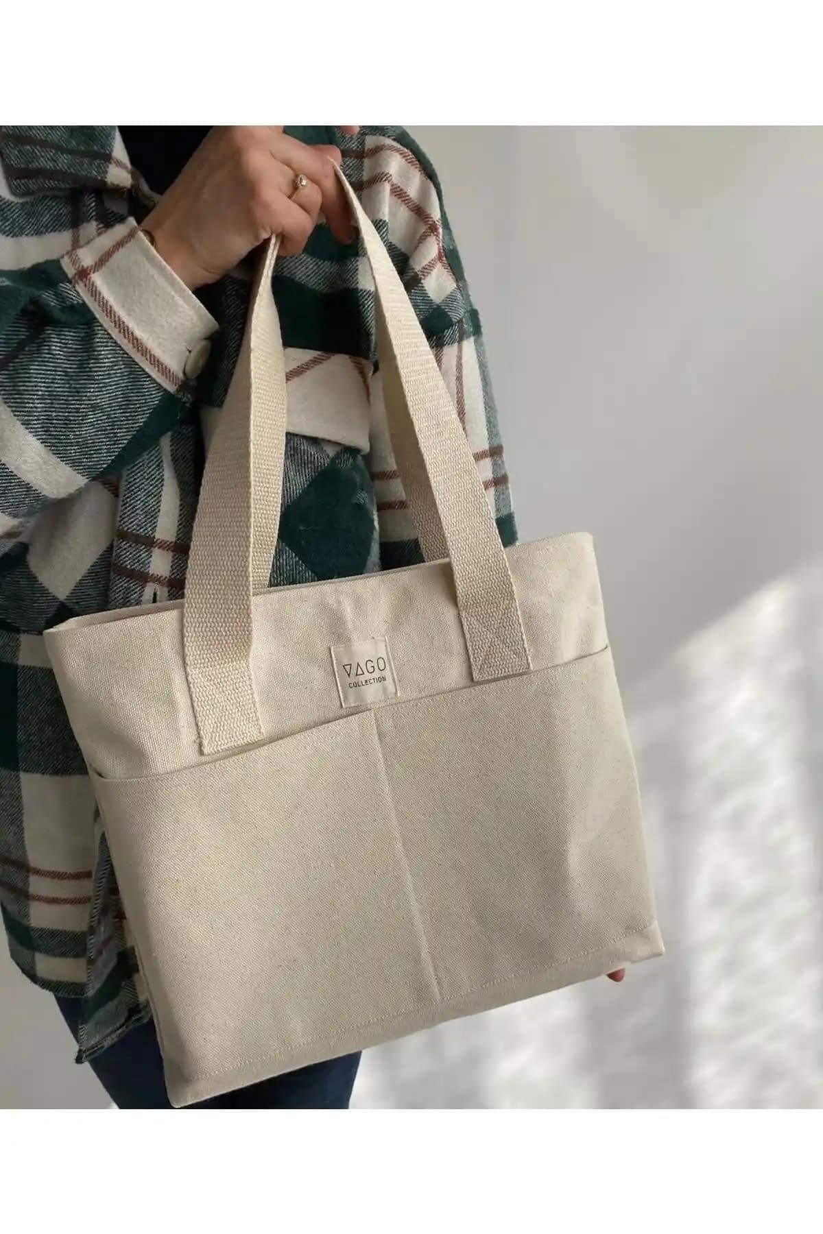 VAGO COLLECTION Bej Eko Kanvas Çanta Günlük Şıklık ve Fonksiyonellik Sunar