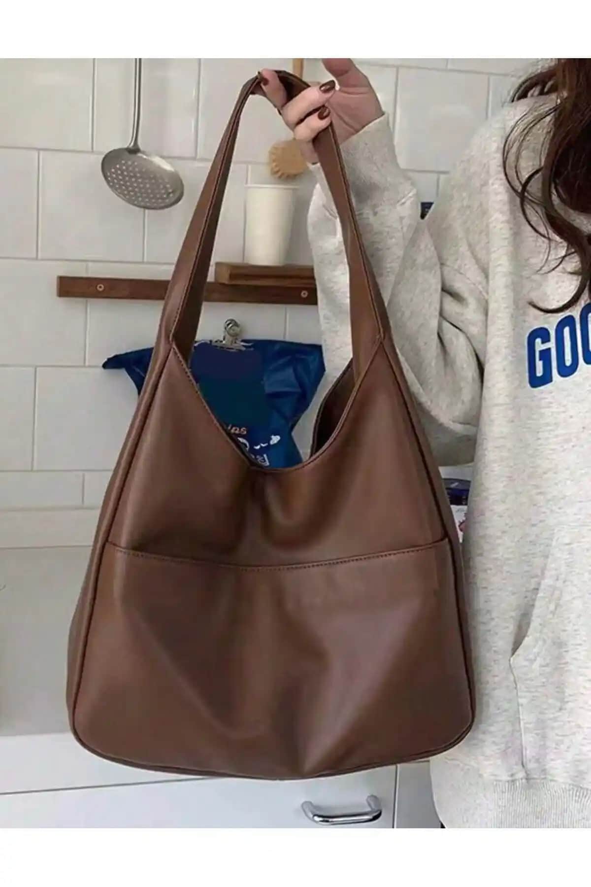 Vaguess Kahverengi Ön Cepli Askılı Omuz Çantası Günlük Kullanım İçin Uygun Tasarım