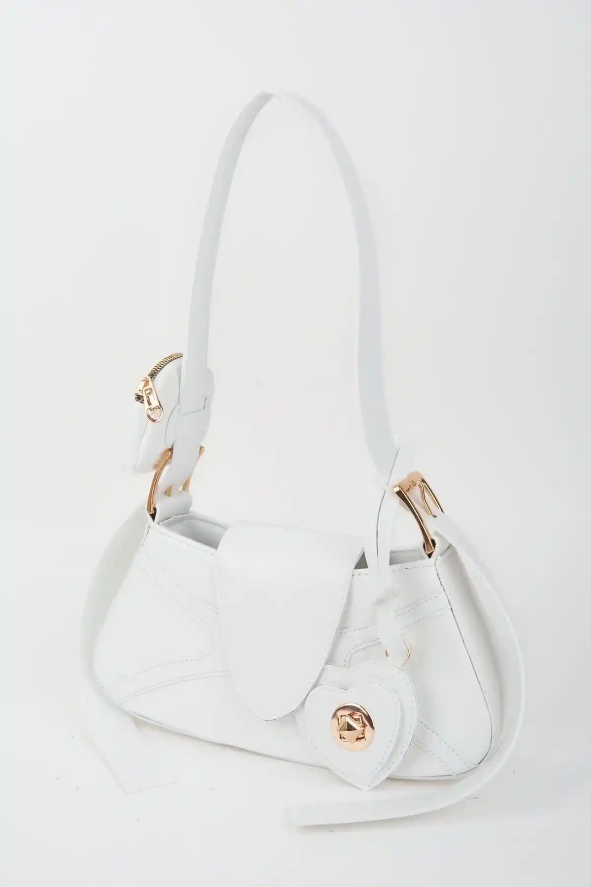 Vivaq Kadın Beyaz Baget Cüzdan Tasarım Suni Deri Çanta Günlük Kullanıma Uygun