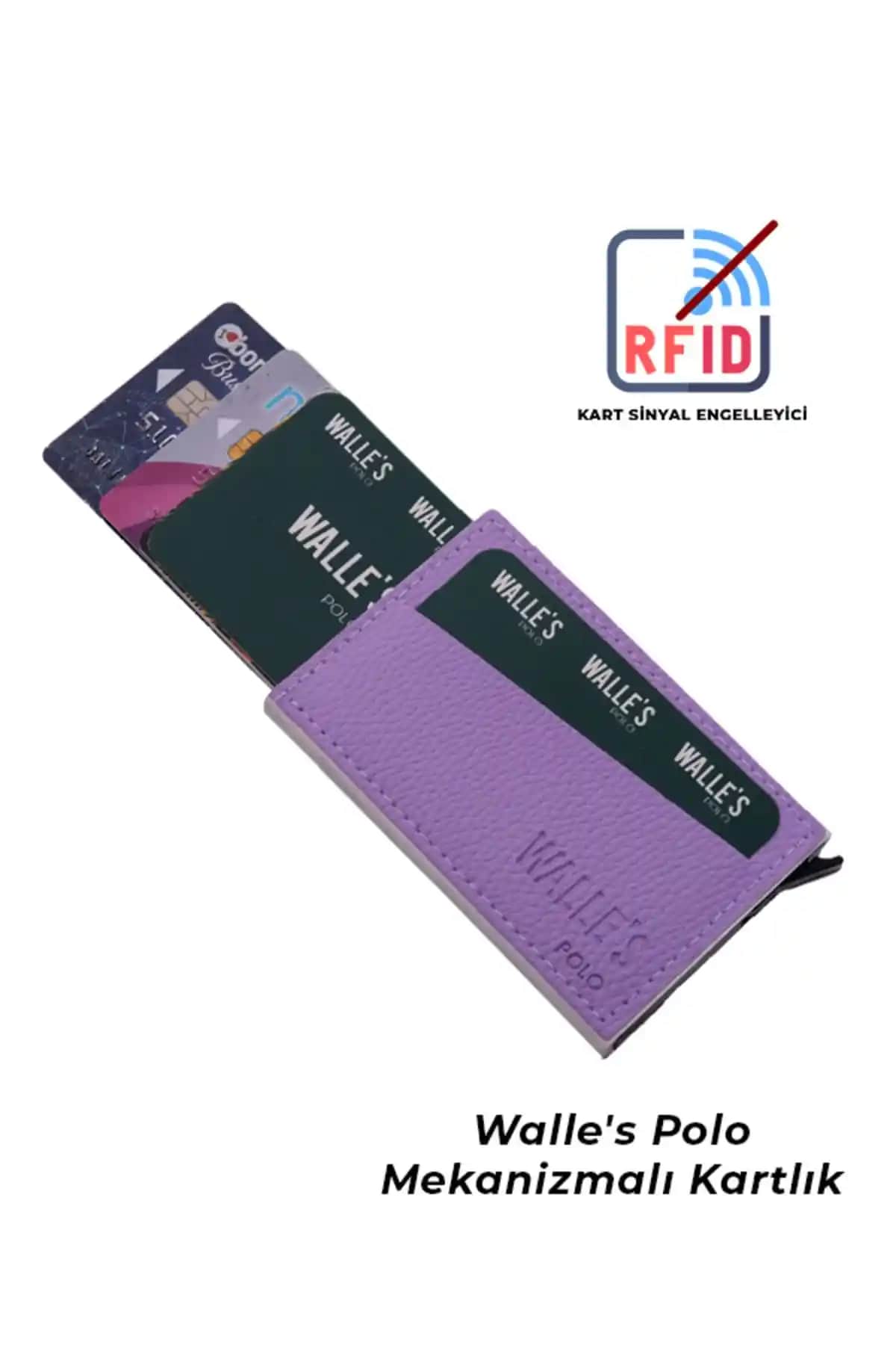 Walle's Polo Mor Deri RFID Korumalı Otomatik Kartlık - Unisex ve Şık Tasarım