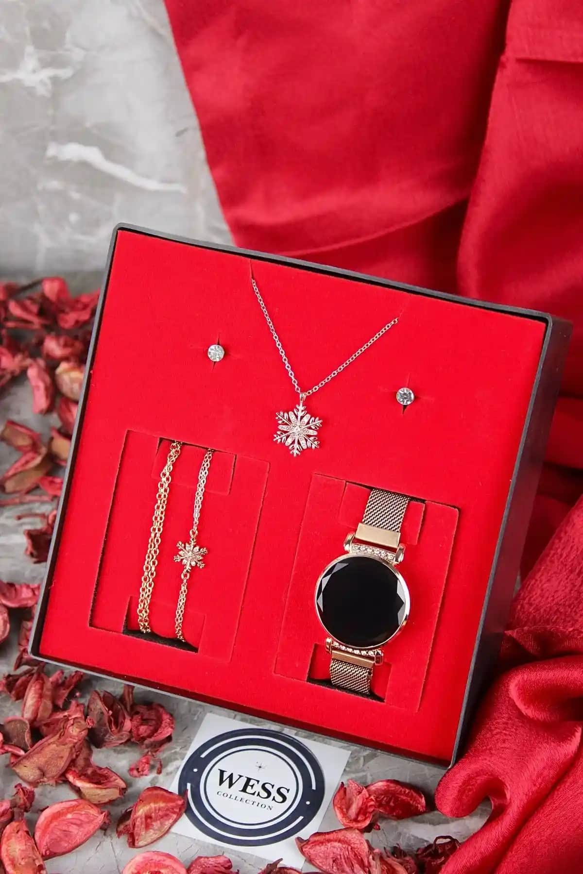WESSCOLLECTION Dokunmatik Kadın ve Erkek İçin Şık Saat ve Takı Seti