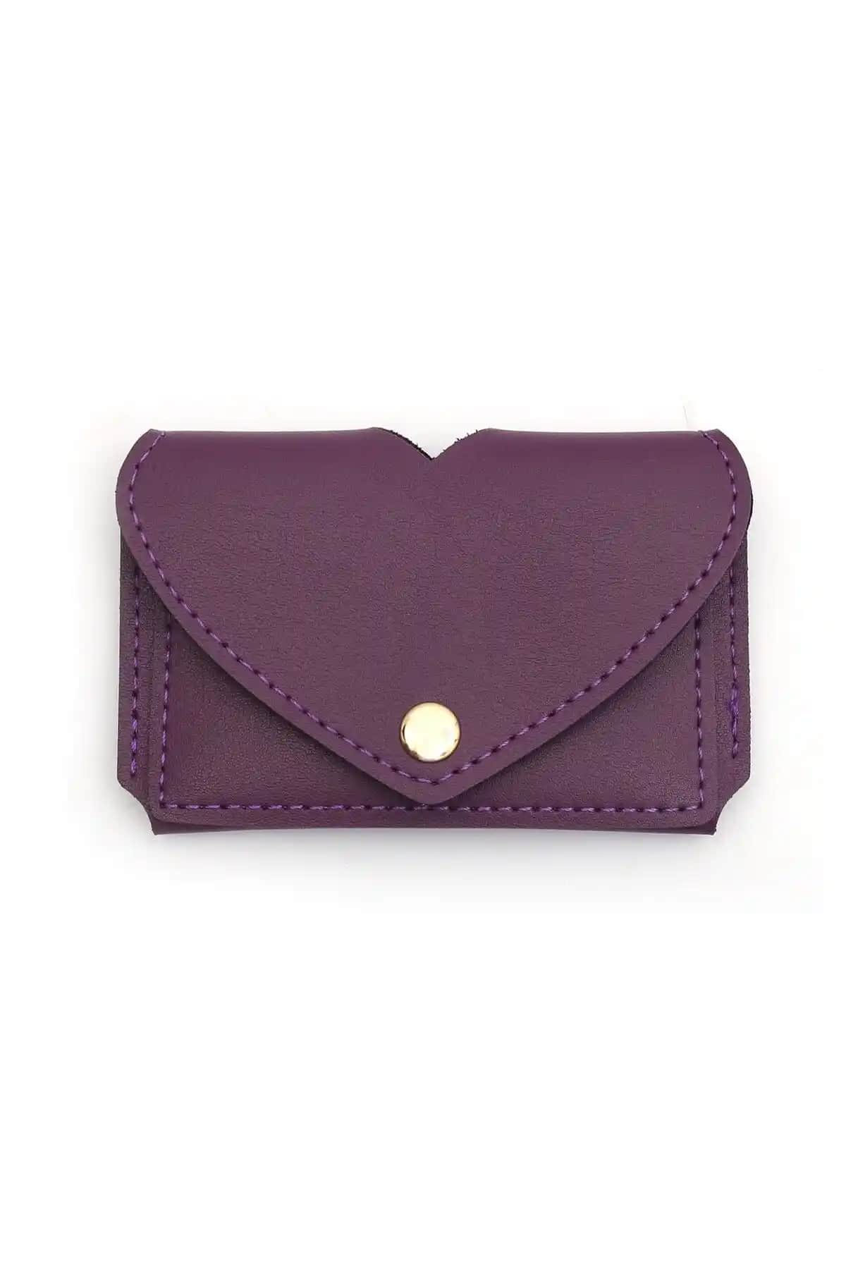 Womancraft Kadın Kartlık Kalp Cüzdan Mor Kart Bölmeli Aksesuarı