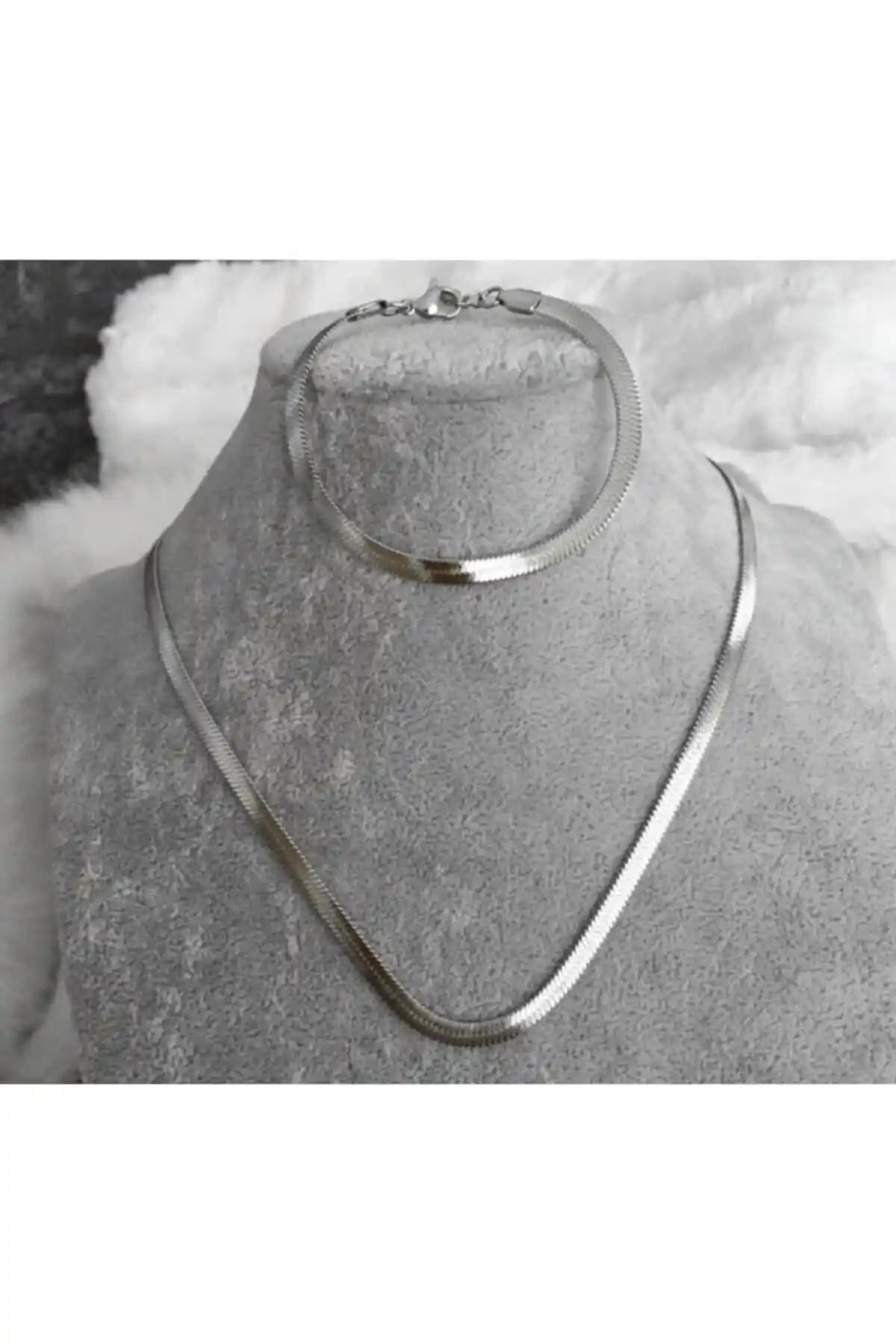 X-Lady Accessories Gümüş Kaplama İtalyan Ezme Zincir Takı Seti 2'li Şık ve Dayanıklı Tasarım