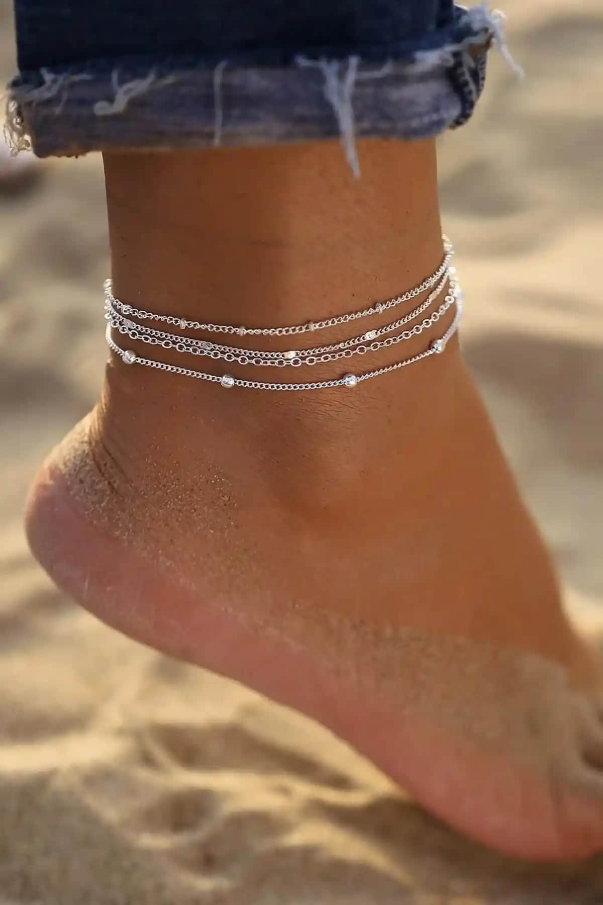 Yeni Çoklu Gümüş Renk Zincir Halhal Seti Şıklık ve Dayanıklılığı Bir Arada Sunar