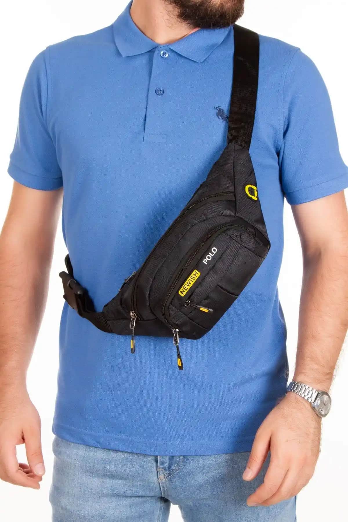 Yeni Nesil Siyah Su Geçirmez Bel ve Omuz Çanta Çok Fonksiyonlu Tasarım