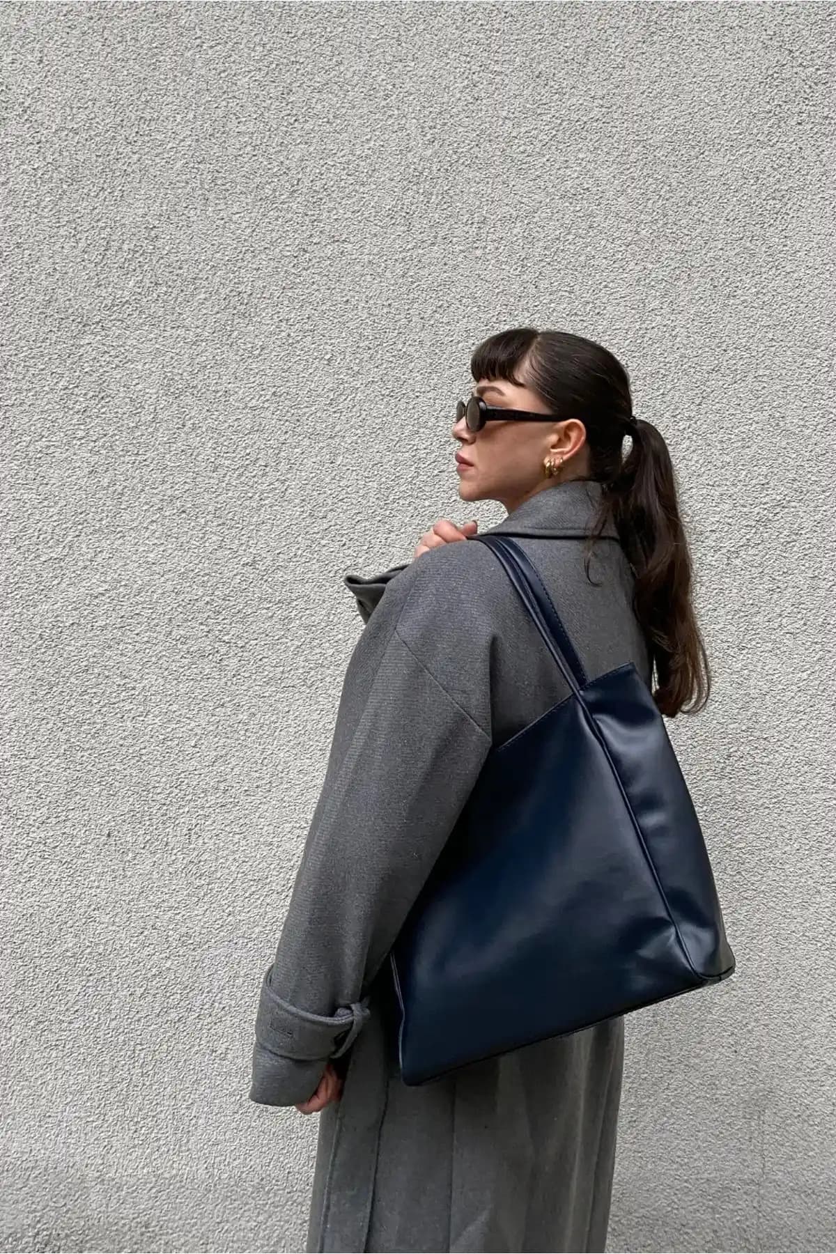 Yuka Atelier Nou Çift Saplı Lacivert Kadın Shopper Çanta Günlük Şıklık İçin Uygun