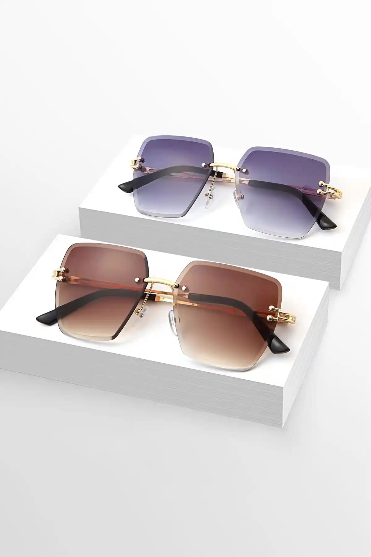 Zzla 2li Kare Kesme Kristal Siyah Kahverengi Güneş Gözlüğü Şıklık ve Koruma Sunar