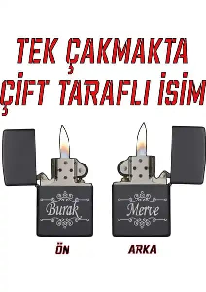 Kişiye Özel Çift Taraflı Lazer İsim Baskılı Metal Benzinli Çakmak - Şık ve Kalıcı Hediye
