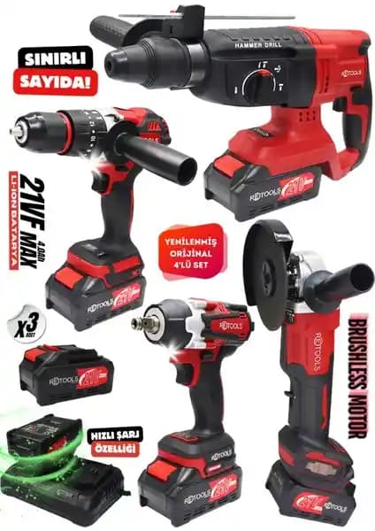 Retools Yeni Nesil Kabartmalı 4'lü Set Güç Kaynağı ve Çok Amaçlı El Aletleri