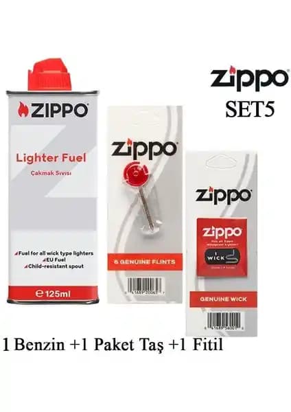 Zippo Çakmak Benzin, Taş ve Fitil Seti - Yüksek Kalite ve Güvenilirlik ile Dayanıklı Kullanım