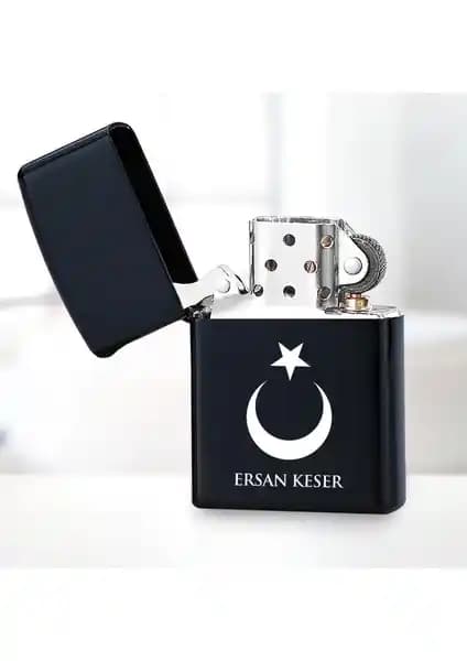 Kişiye Özel Siyah Metal Ay Yılz Çakmak: Şık ve Dayanıklı Hediyelik Seçenekleri